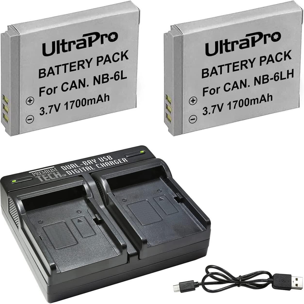 UltraPro 2-Pack NB-6L, NB-6LH High-Capacity Replacement Battery with Rapid Dual Charger for Select Canon Models