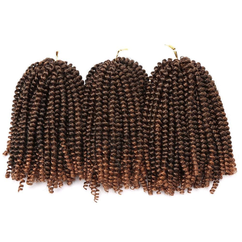3 Packs Spring Twist 8 Inch Ombre Colors Crochet Braiding Hair Extensions 100% Japanese Kanekalon Synthetic Low Temperature Fiber 30 Roots/Pack (8“, T30/Black to Brown)