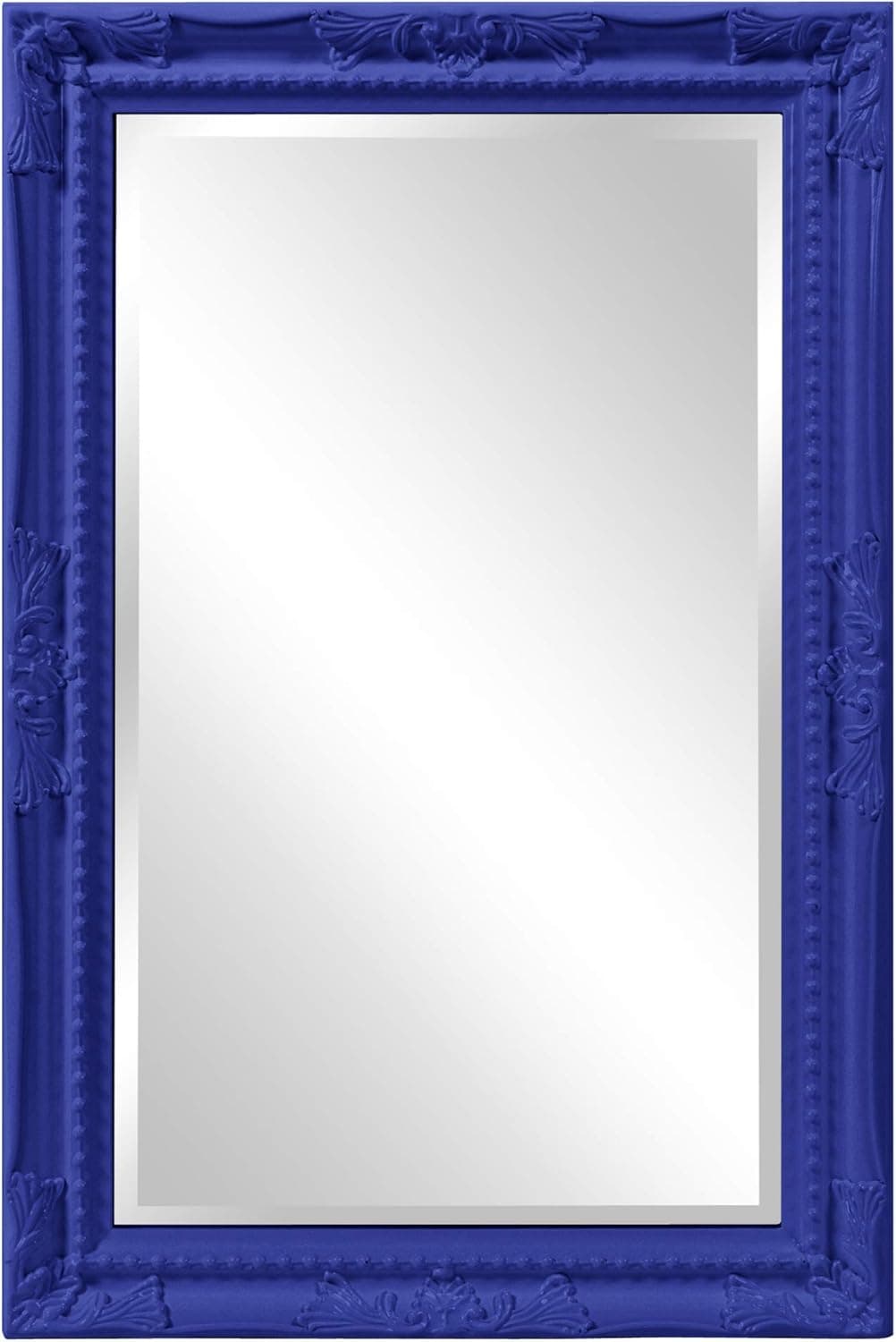 Howard Elliott Queen Ann Rectangular Hanging Wall Mirror, Beveled, Vanity, Glossy Royal Blue, 24 x 36 Inch