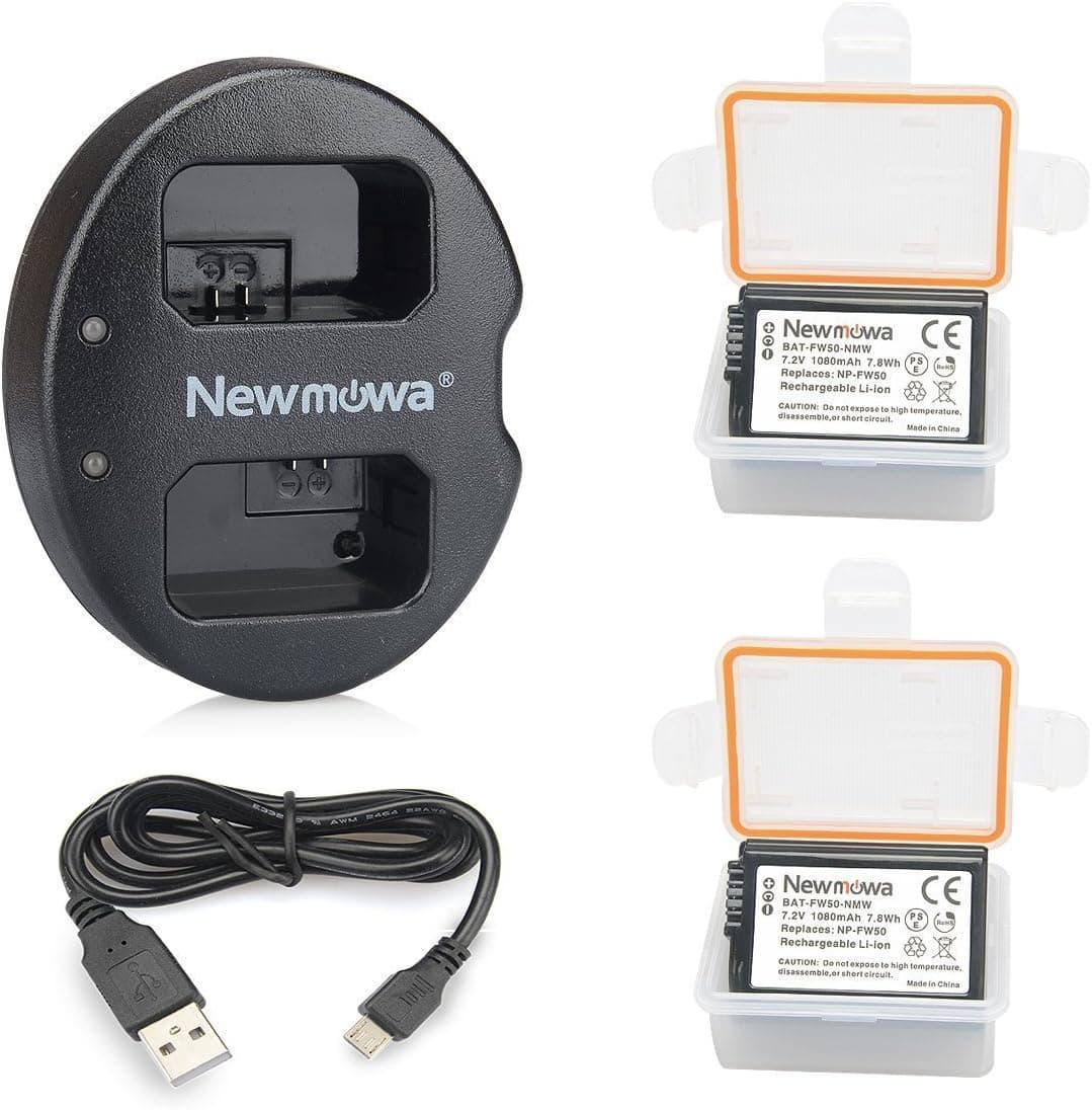 Newmowa NP-FW50 Replacement Battery (2 Pack) and Dual USB Charger for Sony NP-FW50 and Sony ZV-E10 a6000,a6100,a6300,Alpha a3000,Alpha a5000,DSC-RX10,RX10 IV