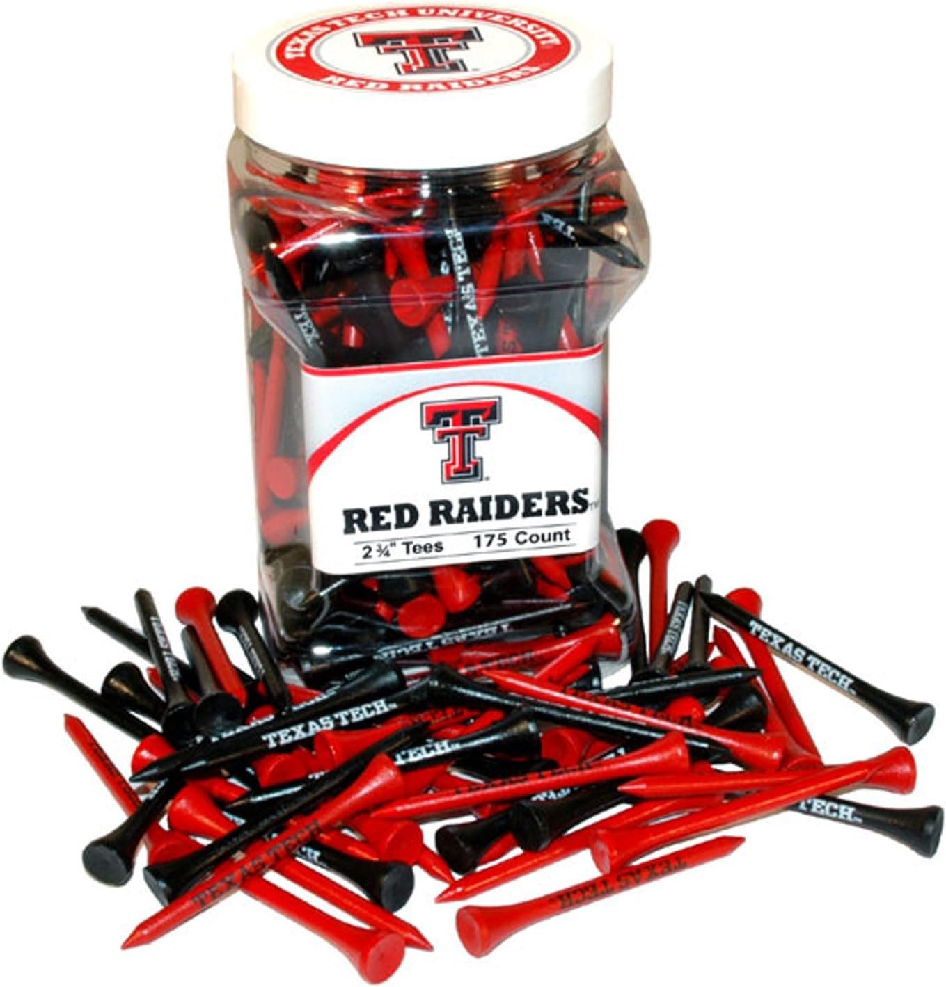Team Golf NCAA Texas Tech Red Raiders Jar Of 175 Golf Tees 2-3/4" Golf Tees, 175 Pack, Regulation Size, Multi Team Colors