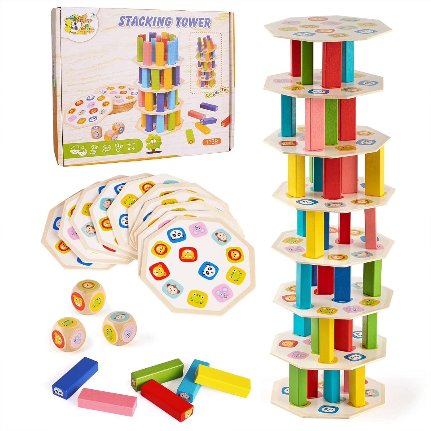 FYMF-HOME Wooden Blocks Stacking Tumbling Tower Games for Kids 3 Years Old and Up,Families Interactive Toys,Balancing Stacking Blocks Colored Fine Motor Skill Building Blocks