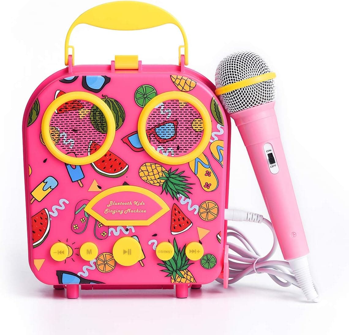 Karaoke Machine for Kids Bluetooth Rechargeable Children Outdoor Activities Music Player Trolley Toddler Karaoke Singing Along Loudspeaker Birthday Christmas Festival Gift for Girls