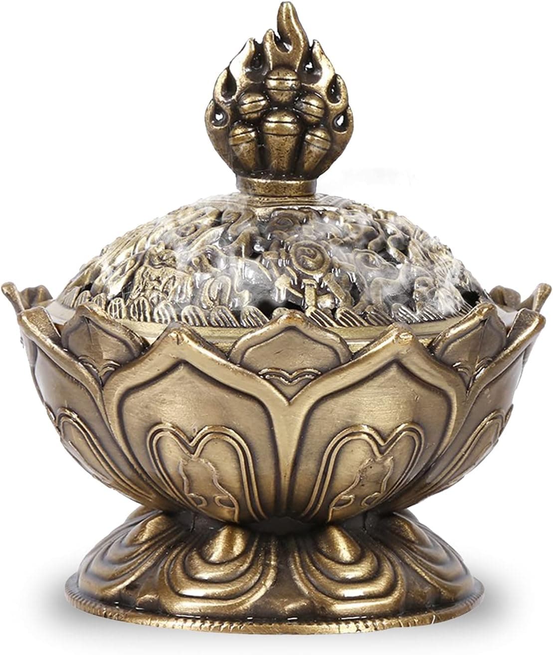 Vintage Backflow Incense Burner Bowl, Lotus Incense Holder Charcoal Censer Ash Catcher for Powder Cone or Coil Incense(Bronze)