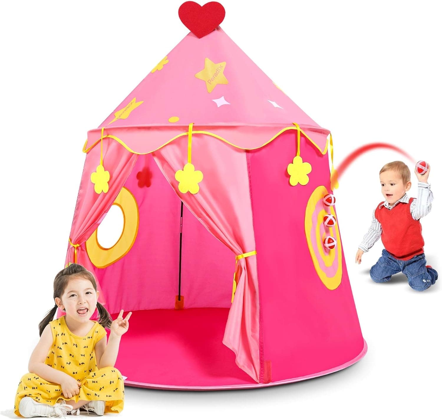Peradix Kids Play Tent Toys, Princess Castle Tent Playhouse Gift for Baby Toddler Boys Girls, Pop Up Tent Indoor and Outdoor Use - Pink