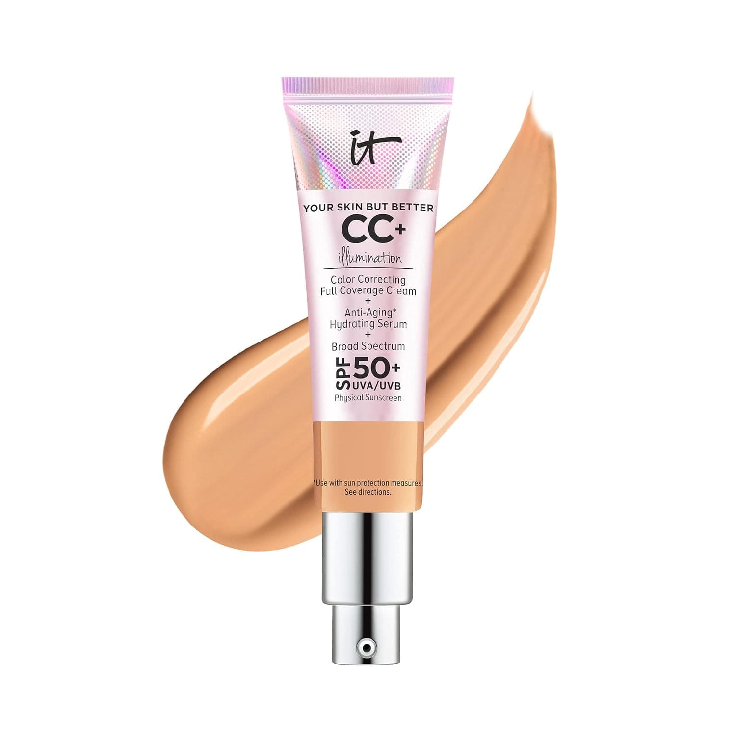 IT Cosmetics Your Skin But Better CC+ Cream Illumination - Color Correcting Cream, Full-Coverage Foundation, Hydrating Serum & SPF 50+ Sunscreen - Radiant Finish - 1.08 Fl. Oz