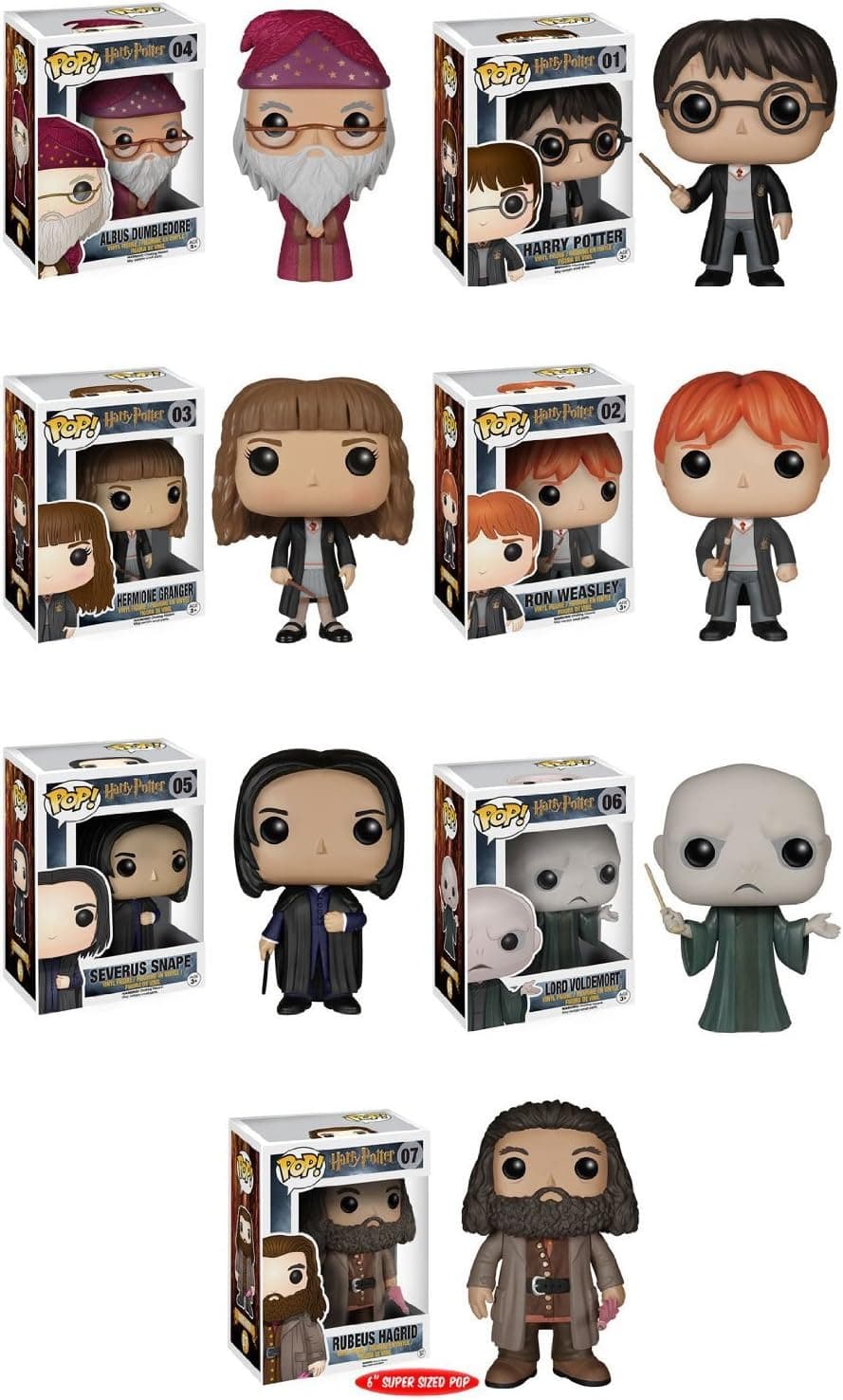 Funko Pop: Harry Potter Bundle- Harry Potter, Voldemort, Albus Dumbledore, Hermione Granger, Ron Weasley, Severus Snape and 6" Rubeus Hagrid