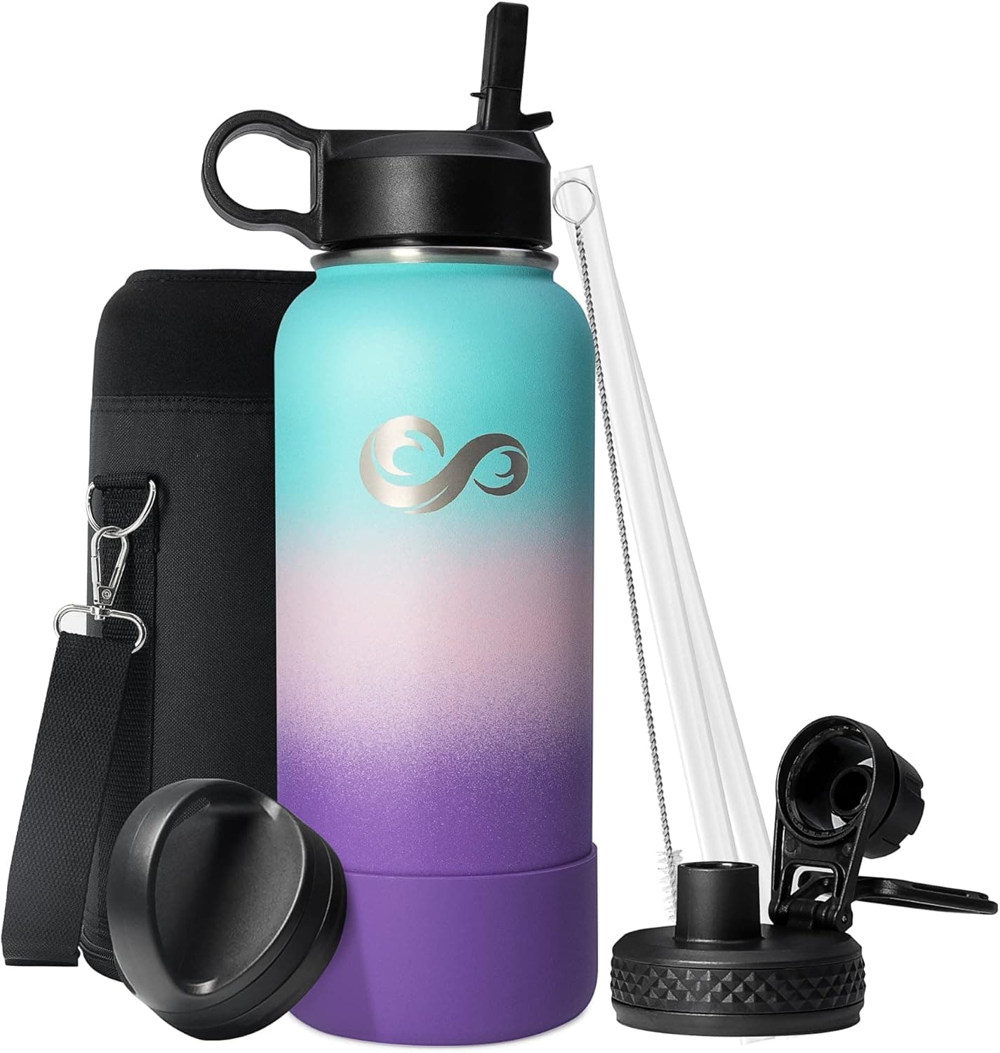 INSPI Insulated Water Bottle 32 oz, Stainless Steel Water Bottle with 3 Lids, BPA-free Triple Wall Water Bottle with Straw, Leak Proof Keep Cold for 48Hrs, Hydrangea