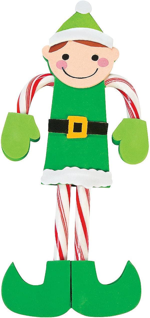 Candy Cane Elf Craft Kit - Makes 12 - Includes individually wrapped candy caned - Christmas Crafts and Activities