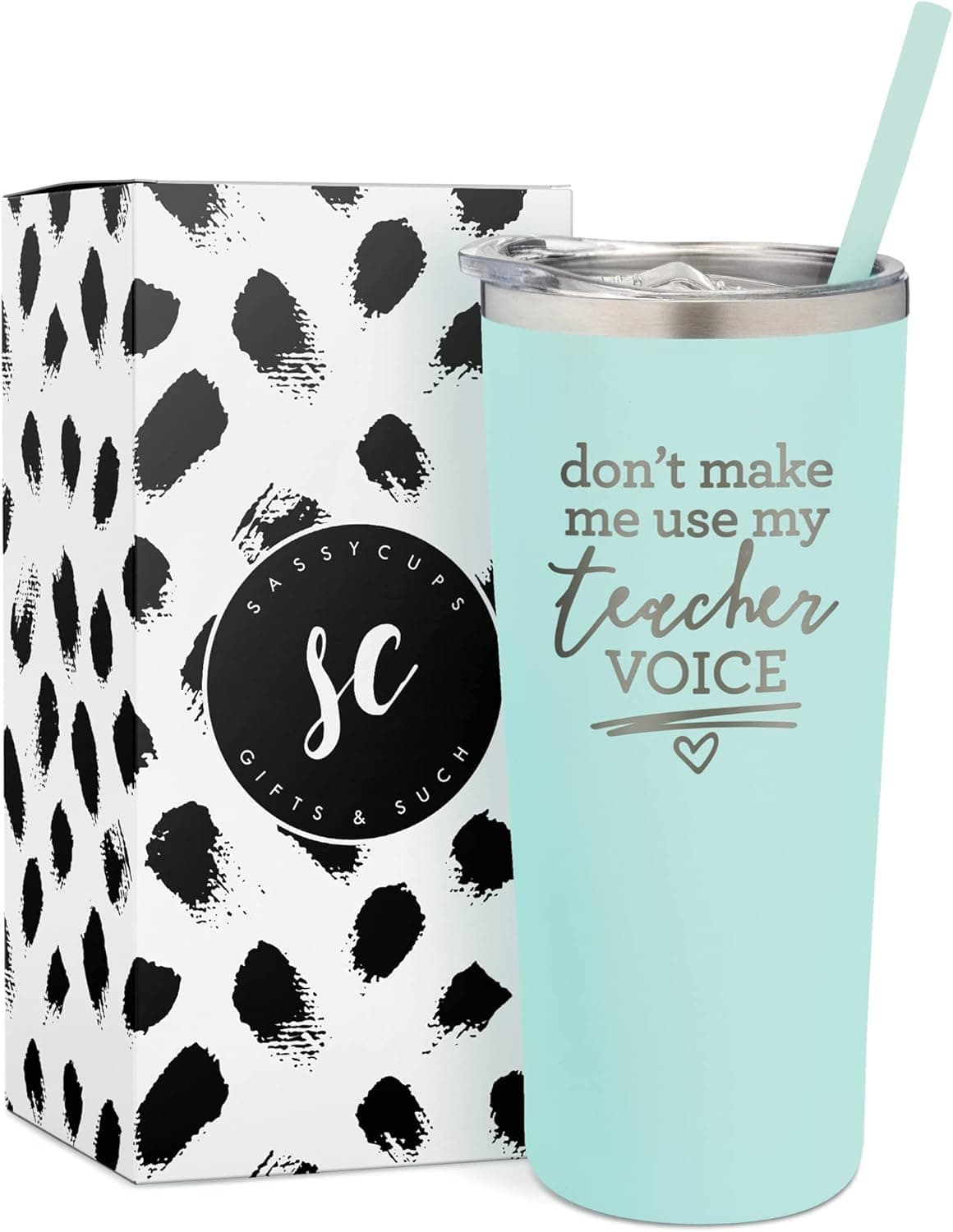 Don't Make Me Use My Teacher Voice Funny Tumbler - Stainless Steel Insulated Travel Tumbler with Lid and Straw - Teacher Gifts for Women - Teacher Travel Tumbler - New Teacher Cup - New Teacher Gift