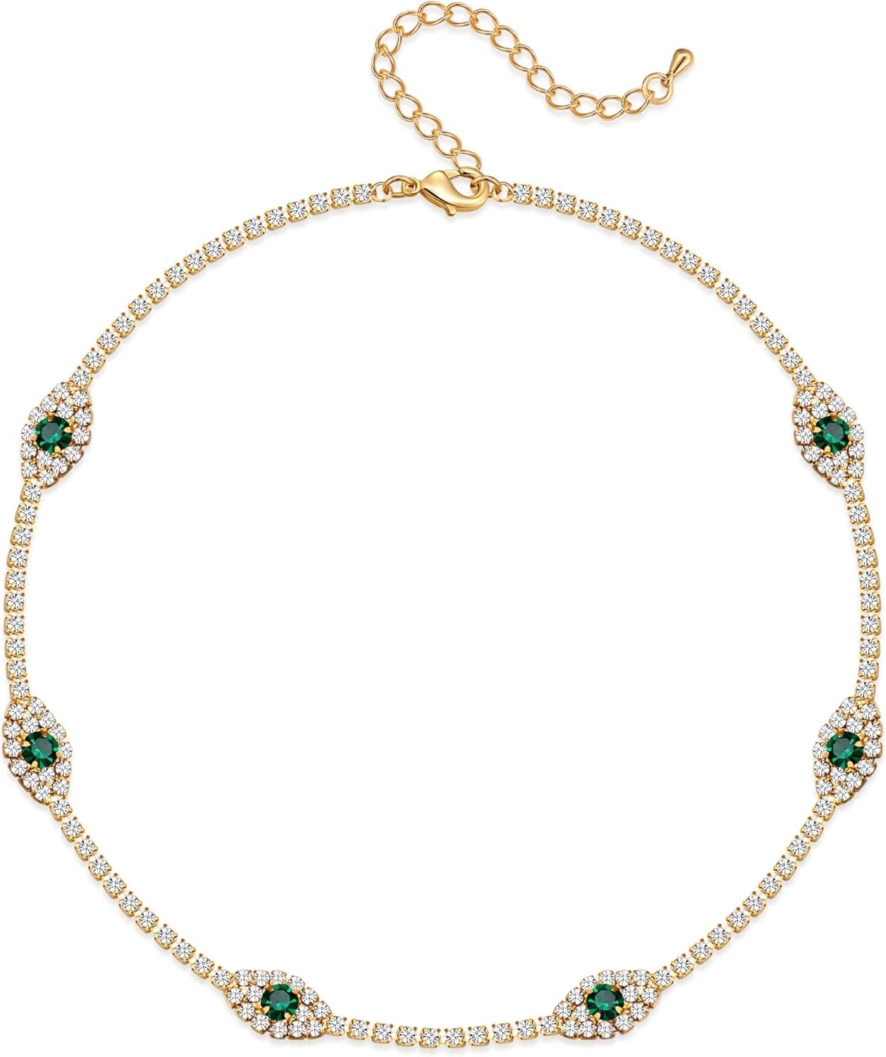 WOWORAMA Evil Eye Necklace Choker for Women Gold Cubic Zirconia Tennis Necklace Dainty Evil Eye Protection Choker Necklaces Simple Adjustable Minimalist Necklace