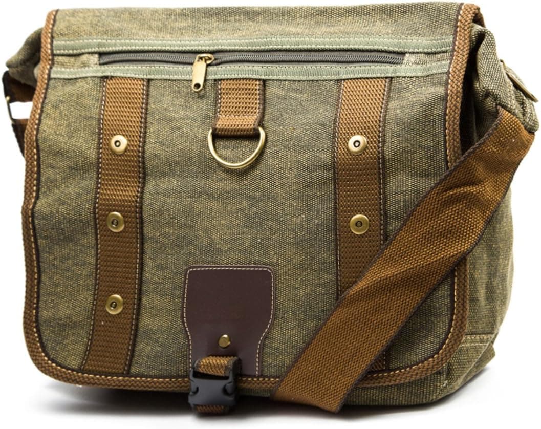 Vintage Canvas Messenger Bag Shoulder Schoolbag (Military Green)