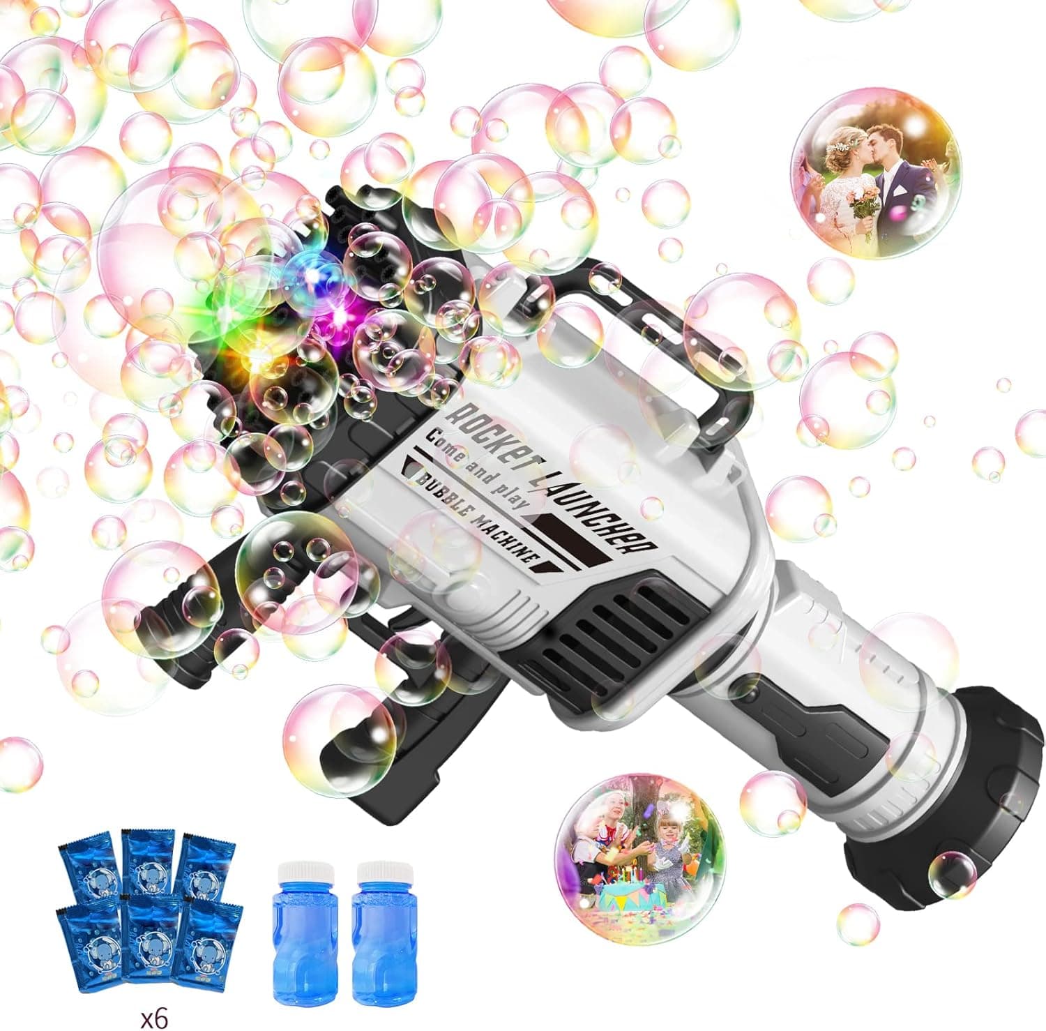 Bubble Machine Rocket Boom Bubble with 64-Hole for Kids Rocket Launcher Bubble Maker Blower, Bubble Toys, 5000+ Bubbles per Min for Boys Girls Adults Outdoor Indoor Birthday Party (Black 64-Hole)