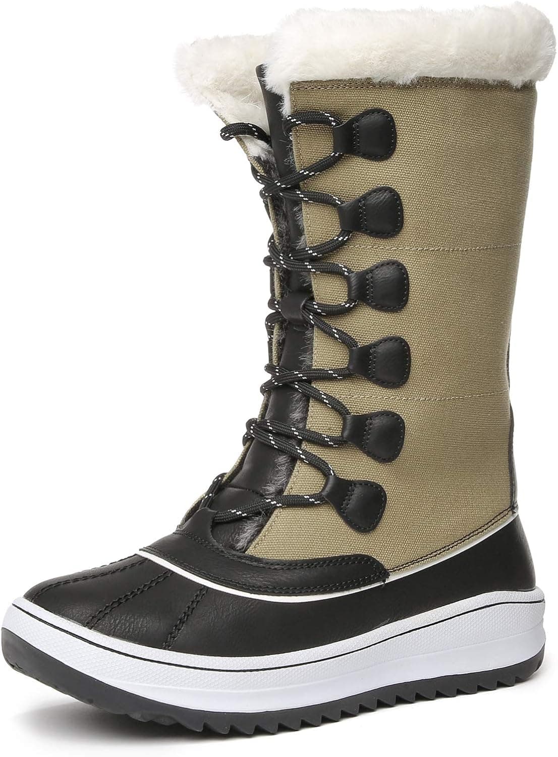 Winter Snow Boots for Women Waterproof - Mid calf Duck Boots Green Fur Warm Work Boots Cute Walking Boots For Women RHW03-Green-6
