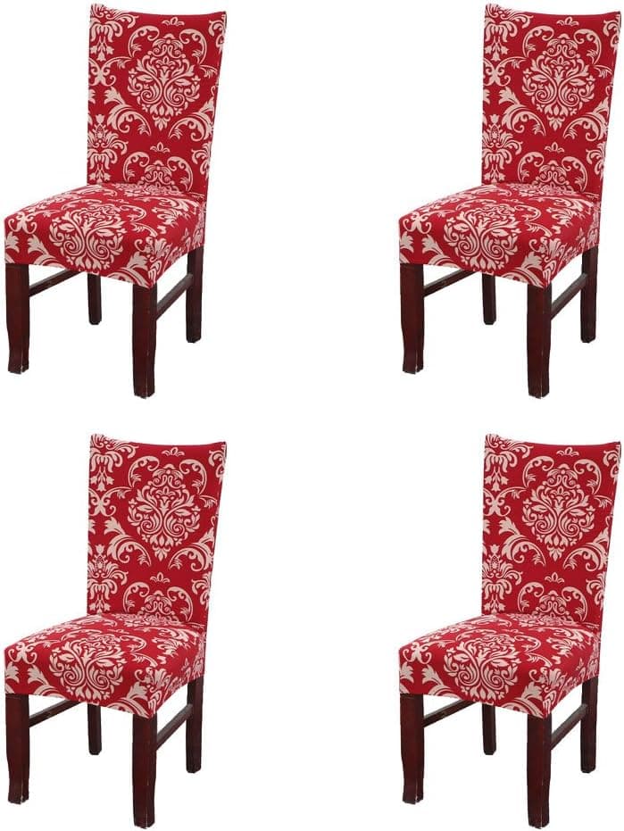 SoulFeel Set of 4 x Stretchable Dining Chair Covers, Spandex Chair Seat Protector Slipcovers for Holiday Banquet, Home Party, Hotel, Wedding Ceremony (Retro Style, Red)