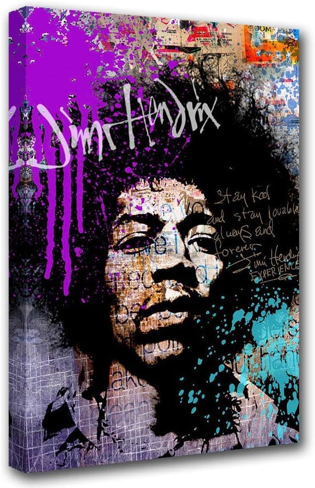 TUMOVO Rock Music Canvas Wall Art Street Art Purple Pop Art Painting American Guitarist Picture for Living Room Modern Abstract Artwork Posters Home Decor Framed Ready to Hang(16''Wx24''H)