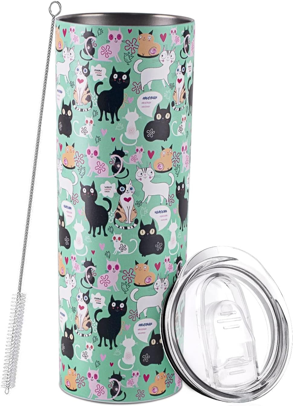 Cat Tumblers Birthday Christmas Gifts for Women girls Cat lovers Insulated Cat Cup Coffee Mug Cat Lover Gifts for Women Cat Tumbler With Lid and Straw Stainless Steel 20oz Cat Skinny Tumbler