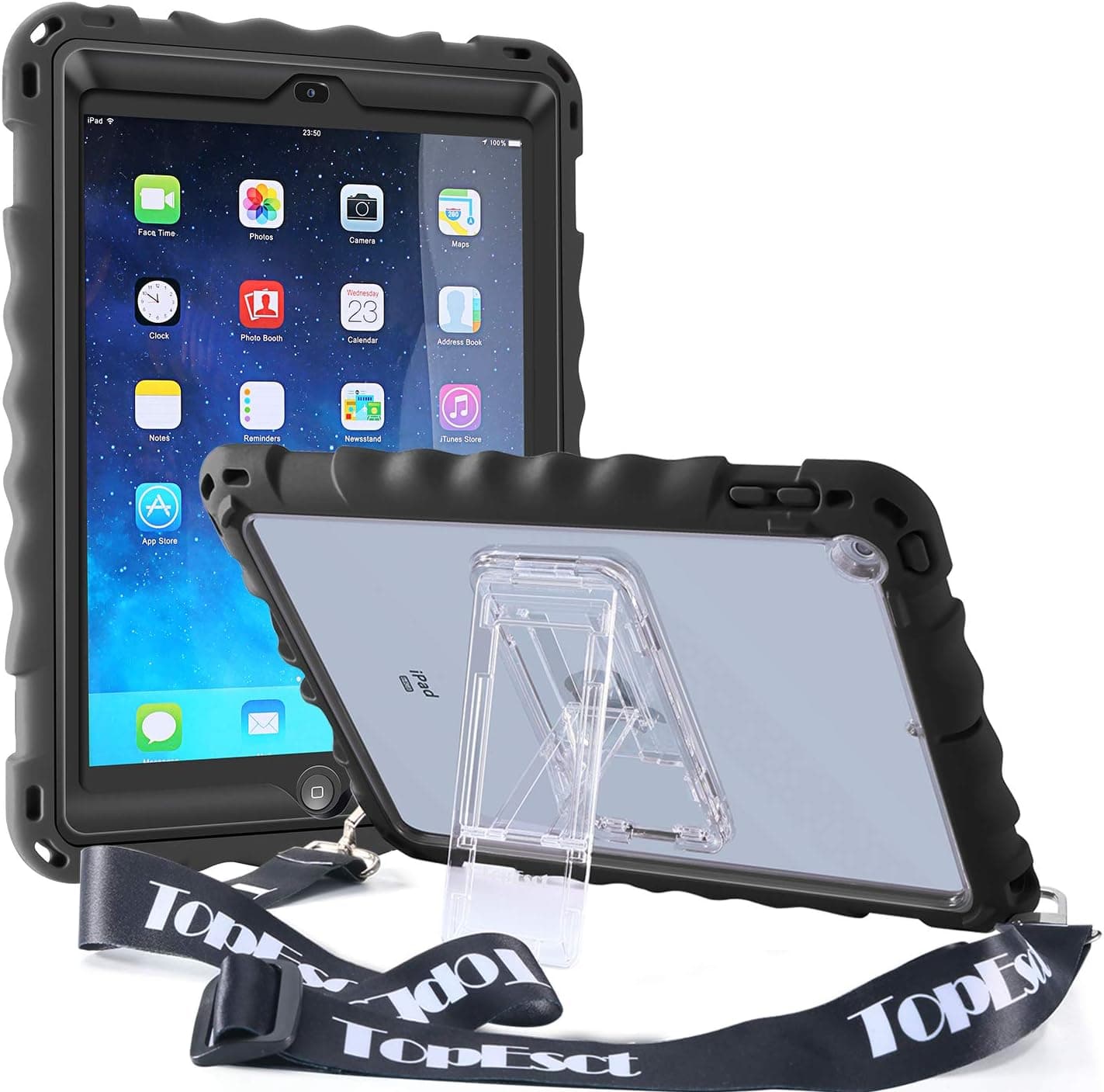 TopEsct Heavy Duty Case for iPad 9.7 2017/2018, Built-in Screen Protector and Kickstand, Full-Body Shockproof Protective Case Cover for iPad 9.7" 2017/2018 5th/6th Generation(Black1)