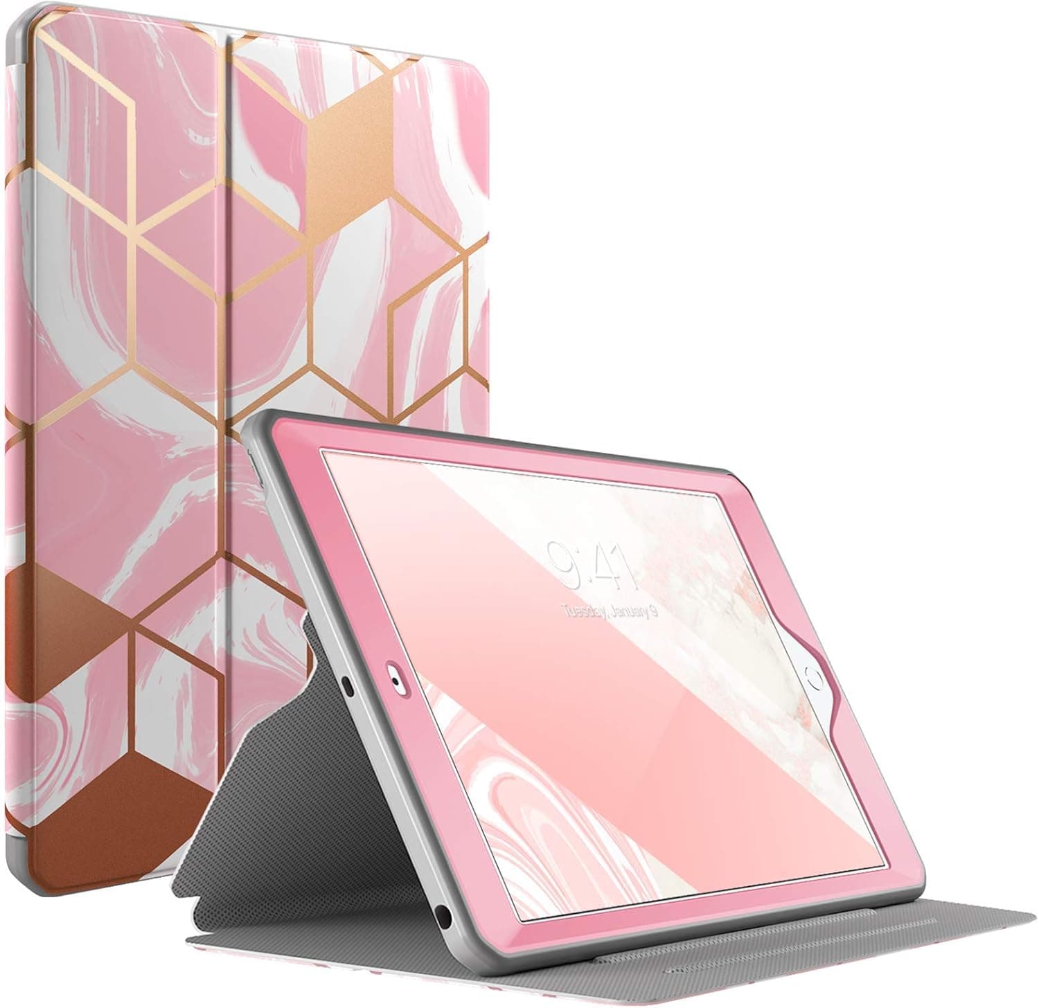 Popshine Marble Case for iPad 10.2 9th Generation (2021) / 8th Gen (2020) / 7th Gen (2019) Case, Full Body Premium 360 Degree Protective Folio Cover with Built-in Screen Protector, Liquid Marble Pink