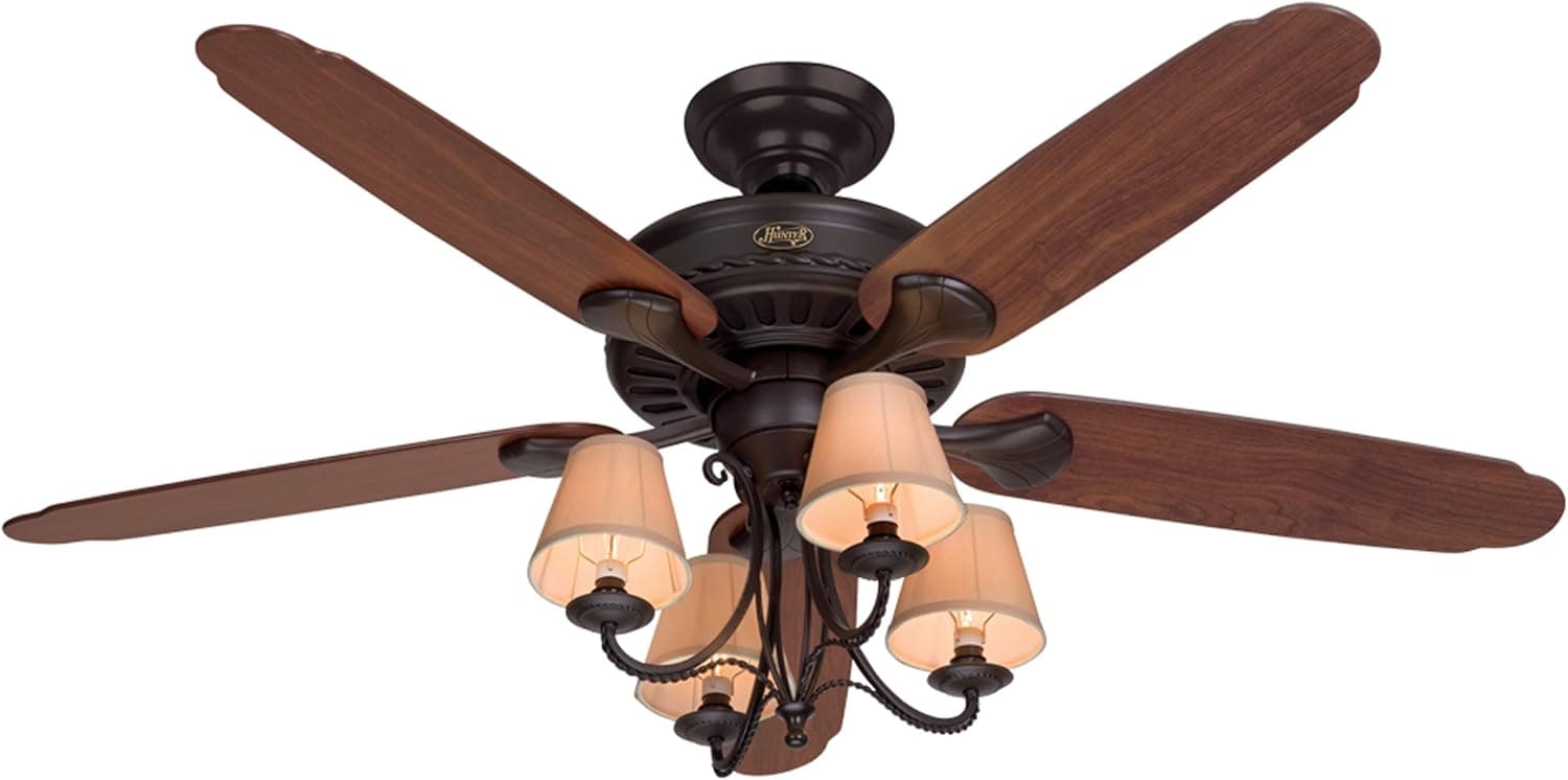 Hunter 22710 Cortland 54-Inch Ceiling Fan with Optional Light and 5 Dark-Cherry/Walnut-Oak Blades, New Bronze