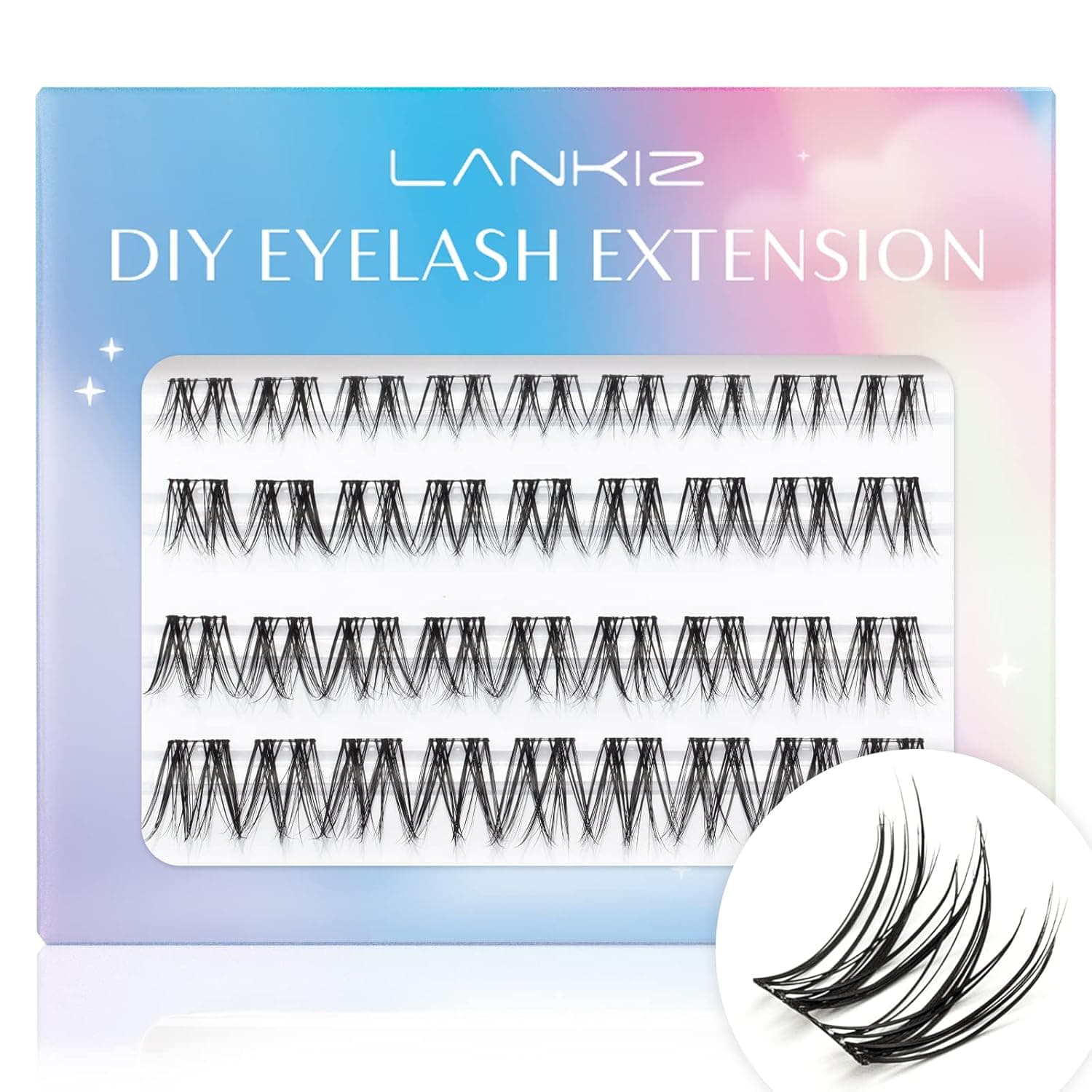 LANKIZ DIY Lash Extensions, Twins Style Individual Lash Extensions, Featherlight Synthetic Artificial Eyelashes 10-16mm Mix Length 36pcs Cluster Lashes for Authentic Eyelash Extension Look