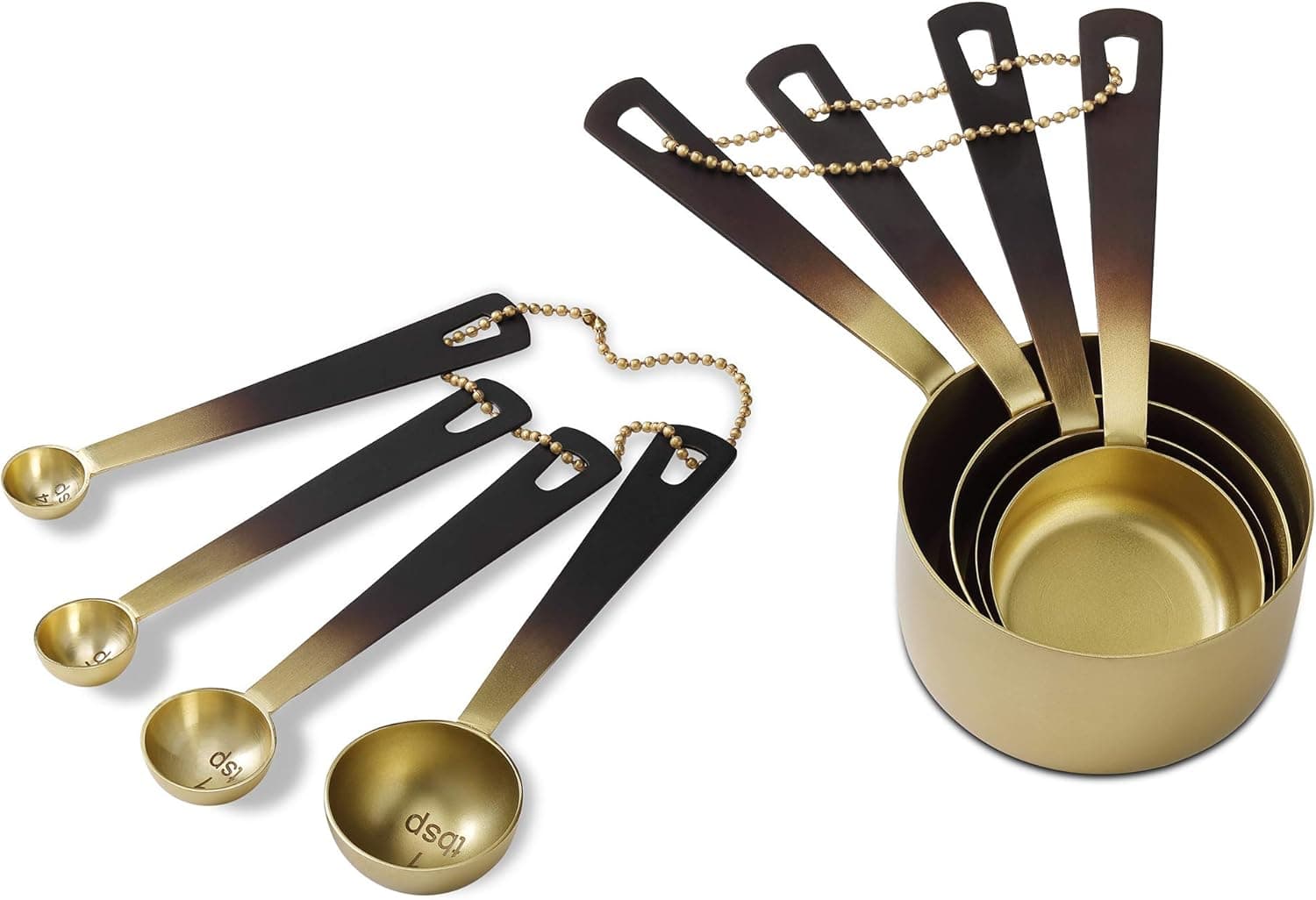 Modern Stainless Steel Measuring Cups and Measuring Spoons Set, Stackable, Stylish, Sturdy Metal 8-Piece Measuring Spoons and Cups Set for Cooking & Baking, Brown Ombre Gold Kitchen Accessories