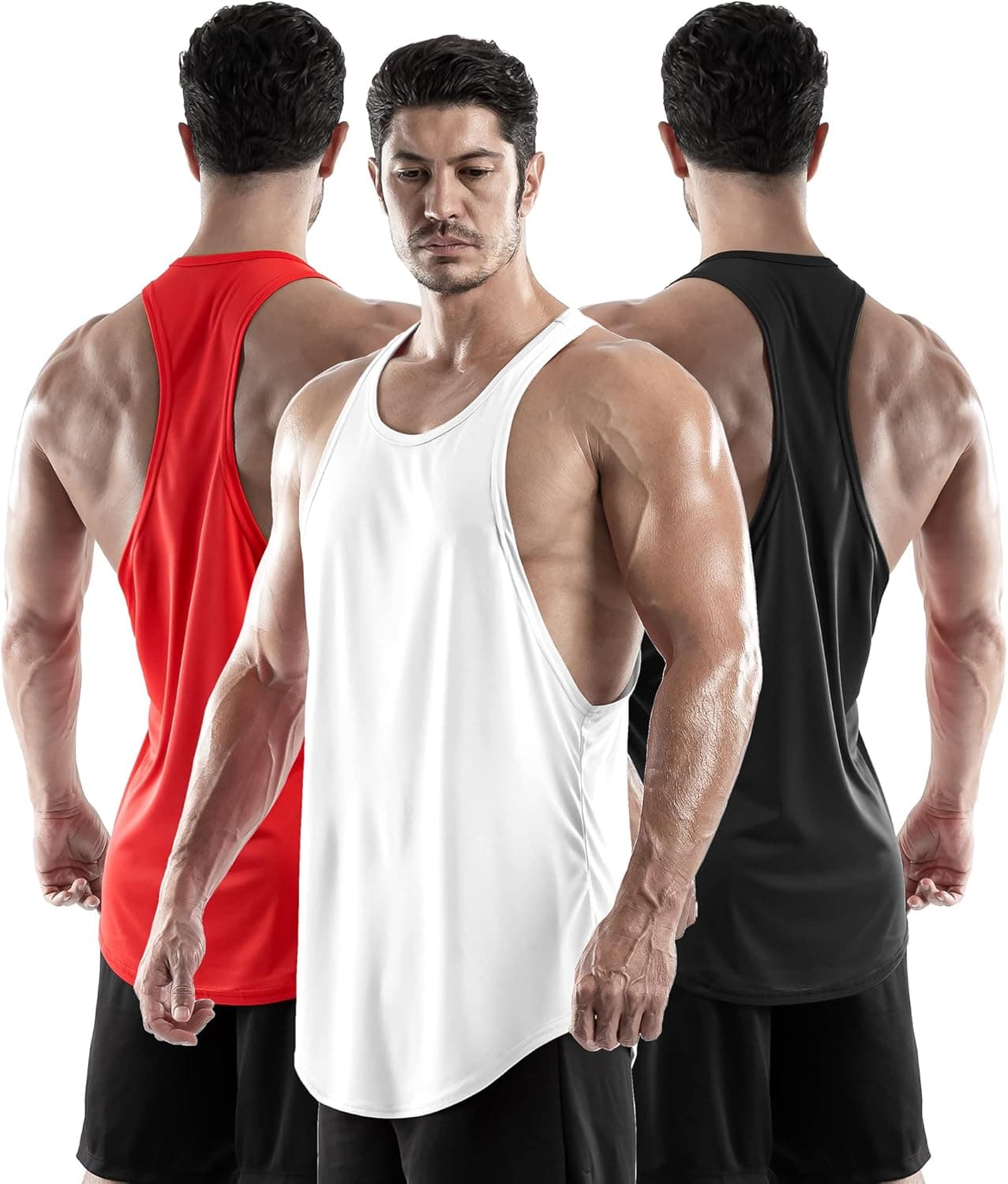 DRSKIN Men's 3 Pack Y-Back Muscle Tank Tops Bodybuilding Gym Fitness Stringer Athletic Workout Sleeveless Shirt