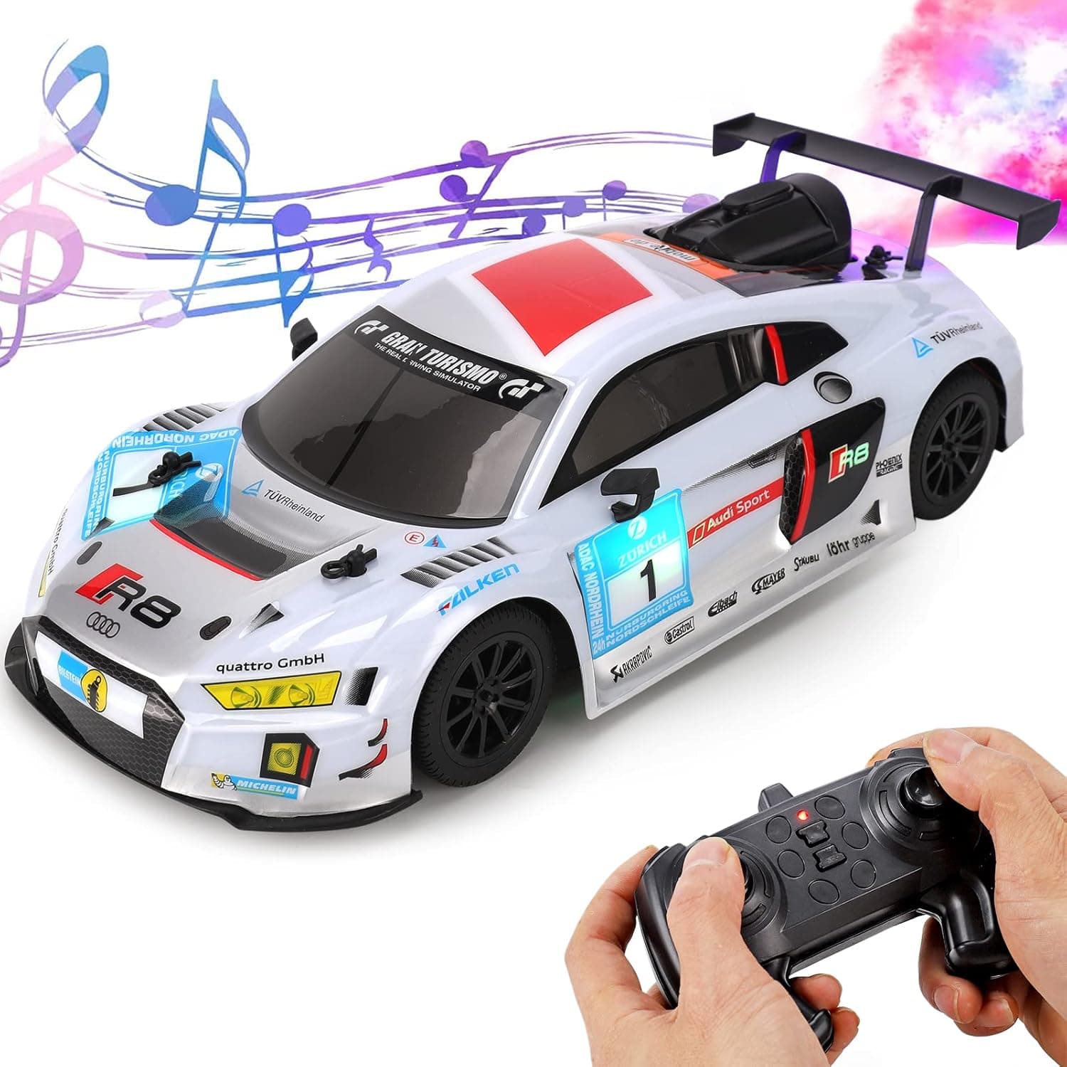 Liberty Imports Remote Control Car, RC Cars for Kids, R/C Audi R8 LMS GT3 1:14 Officially Licensed - 2.4GHZ Light Up Race Car Toy with Steam Jet Exhaust, Led Lights, and Sounds