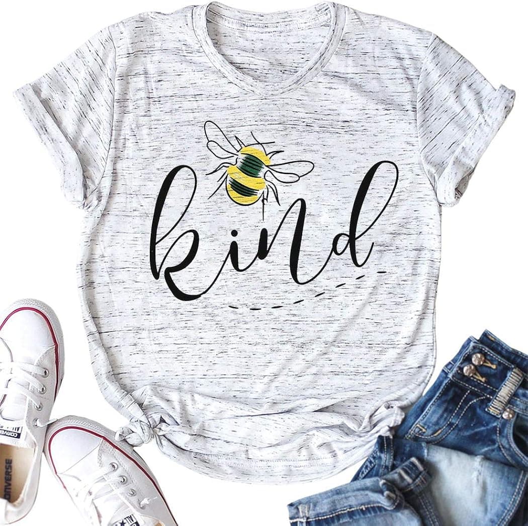 Be Kind T Shirts Women Cute Bee Graphic Tees Funny Blessed Inspirational Casual Short Sleeve Tops White