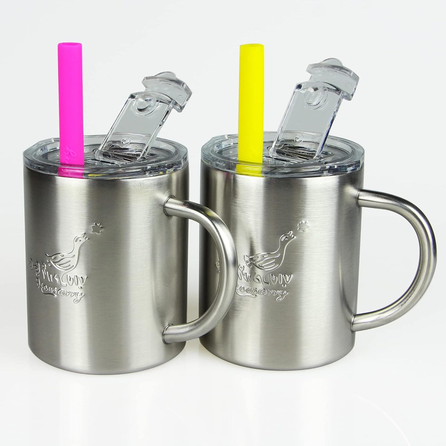 Housavvy 10 Oz Kids Stainless Steel Cups with Straws and Lids,Insulated Spill Proof Toddler Cups with Handle,Fun Kids Smoothie Tumblers BPA Free Baby Sippy Cups for Toddlers Easy Cleaning
