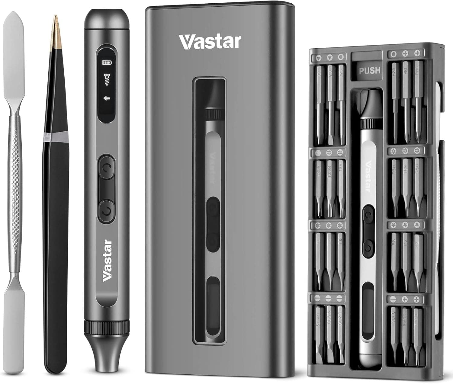 Vastar Mini Electric Screwdriver, 52 in 1 Precision Screwdriver Set with 48 Magnetic Bits, Rechargeable Power Torque Repair Tool Kit with Led Lights for ipad Phones Laptops PC Computer MacBook Camera