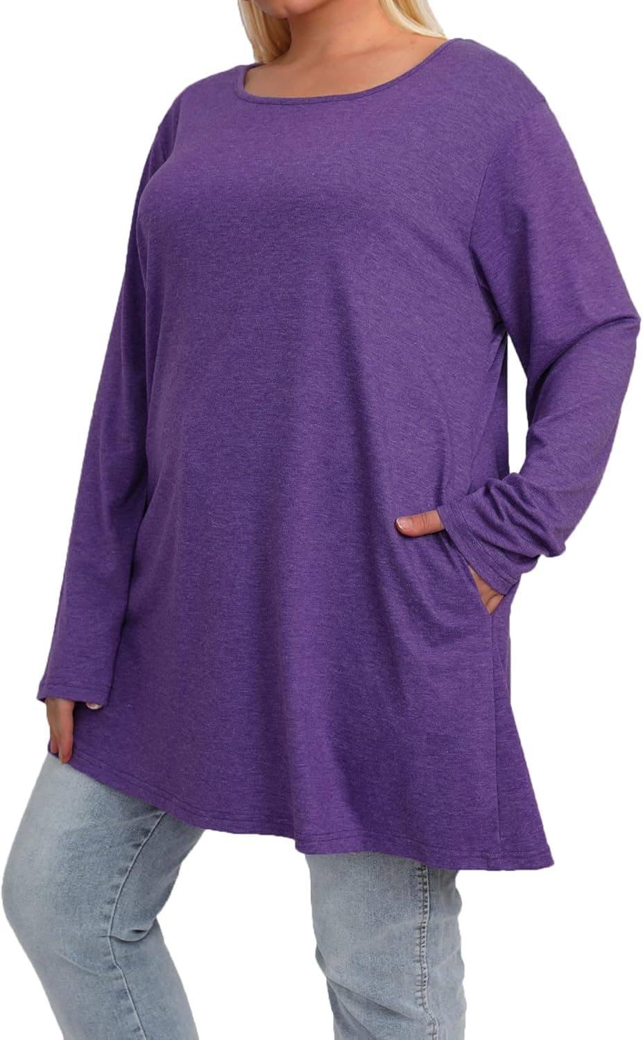 Plus Size V Neck Tunic Tops Women Long Sleeve Shirts Tee Casual Fall Tunics with Pockets