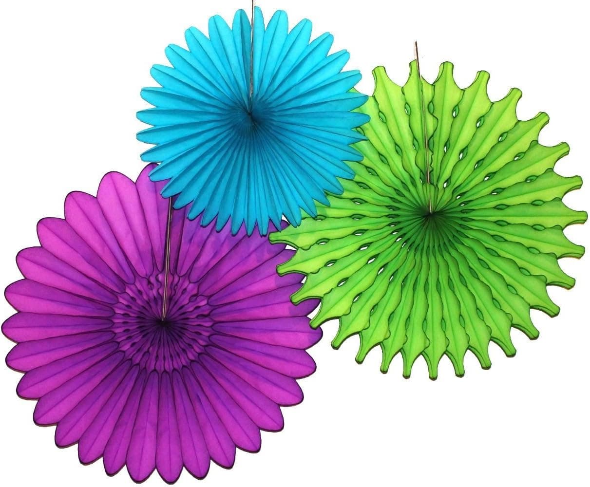 Devra Party 3-Piece Tissue Paper Fans, Peacock, 13-18 Inch