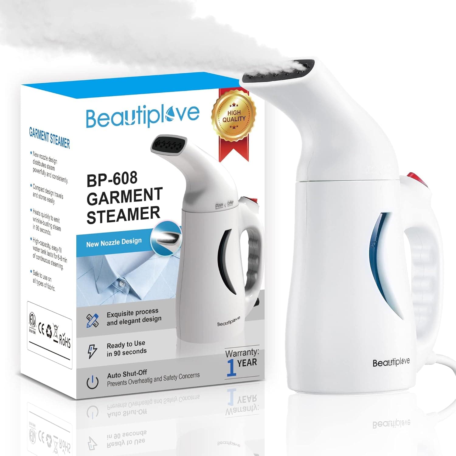 Beautiplove Steamer for Clothes, Handheld Garment Steamer Clothing, Portable Mini Travel Fabric Steam Iron for Home and Travel, plancha de ropa a vapor, Auto-Off, Wrinkle Remover, for USA 110V
