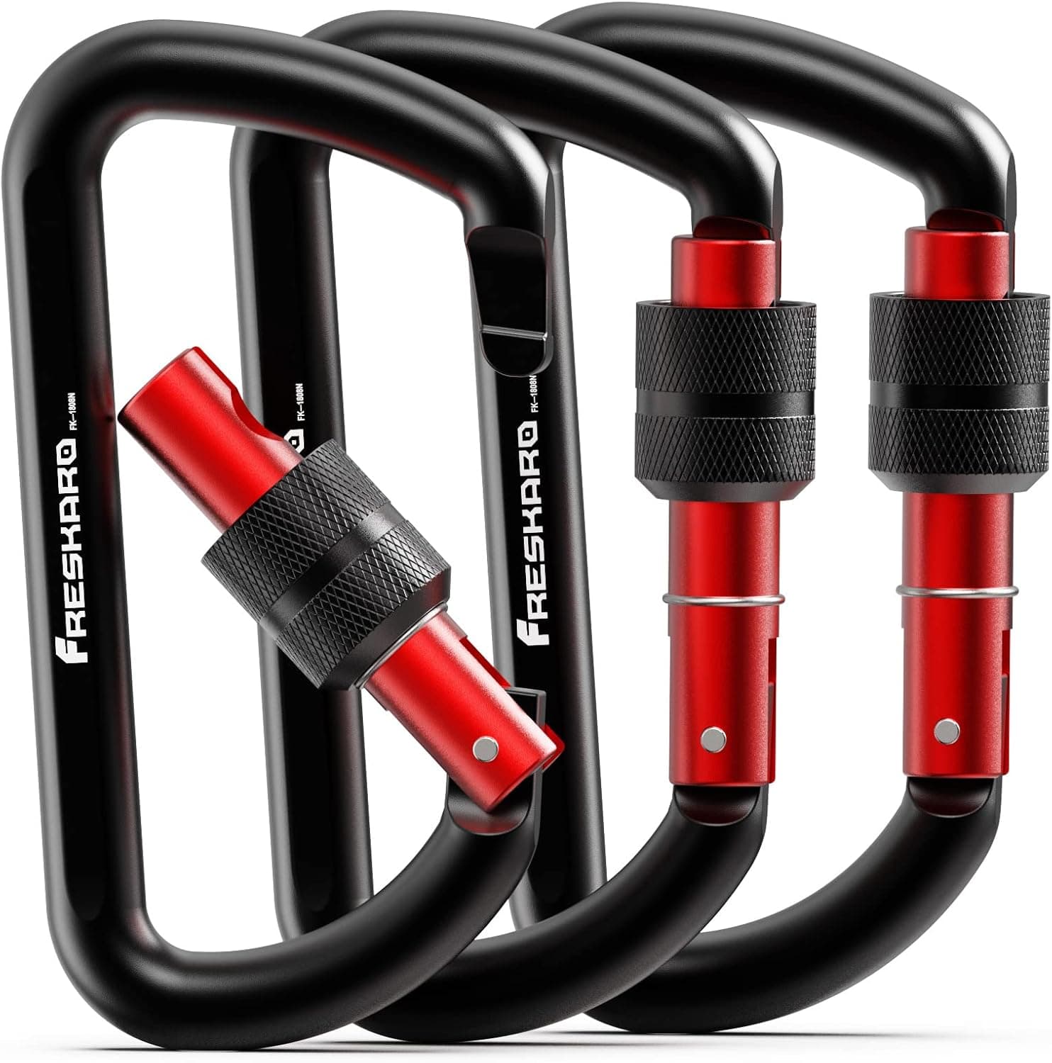 FresKaro 12kN Locking Carabiner Clips, Screw-Gate Lock, Heavy Duty 7075 Aluminium Material, Lightweight Easy Carry, Strong and Durable for Key, Keychain, Hammock, Dog Leash, D Shaped, Black