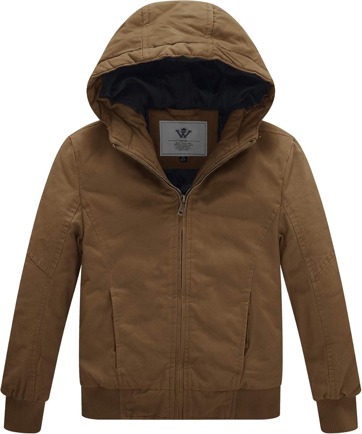 WenVen Boy's & Girl's Winter Thicken Outdoor Coat Jacket with Hoodie Brown, 6-7Y
