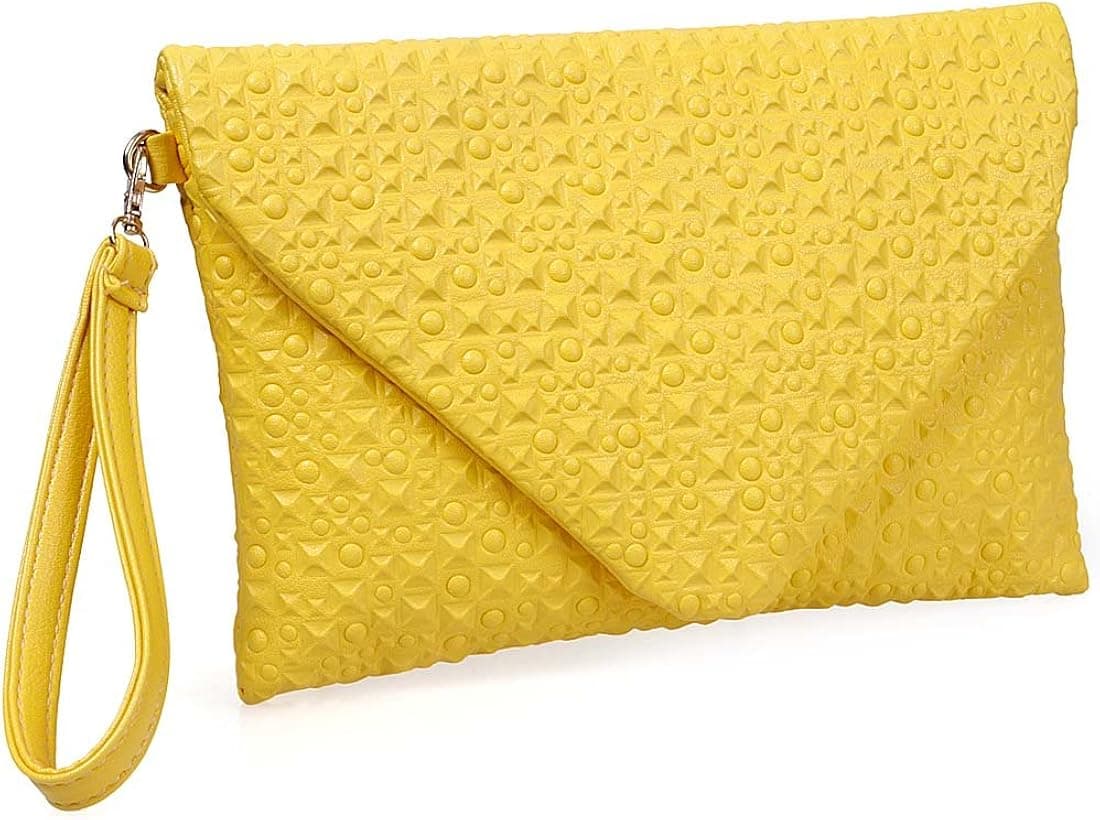 BMC Unique Faux Leather Envelope Style Studded Square Circle Fashion Clutch