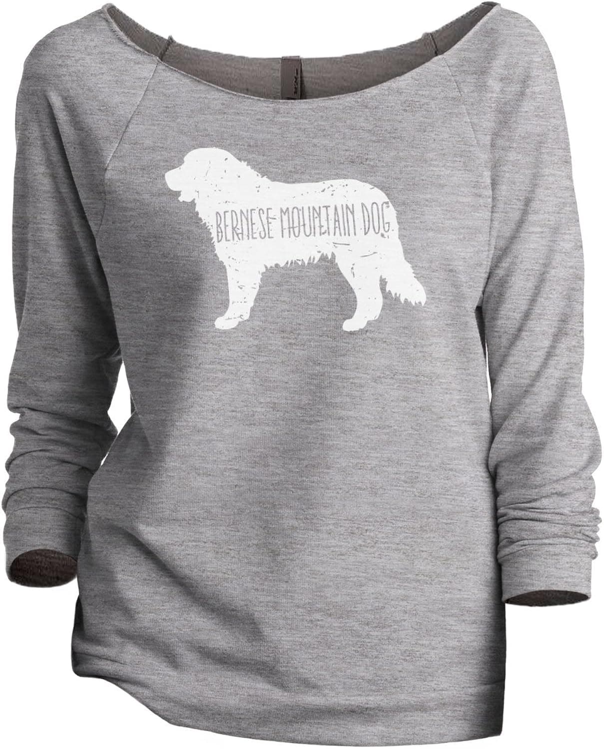 Bernese Mountain Dog Silhouette Women's Slouchy 3/4 Sleeves Raglan Sweatshirt Sport Grey