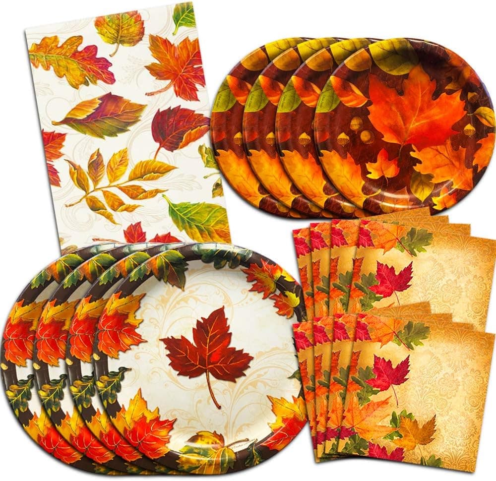 Thanksgiving Party Supplies Decorations Set (Over 50 Pieces) -- Plates, Napkins and Table Cover (Autumn Harvest Party Supplies)