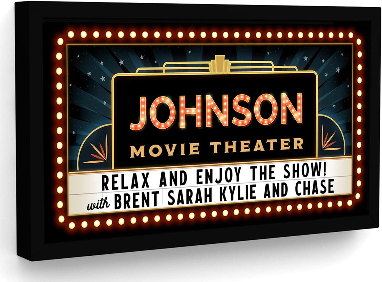 Pretty Perfect Studio Home Movie Theater Vintage Marquee Sign, Cinema Framed Canvas Wall Art for Movie Themed Decor 10"x20"