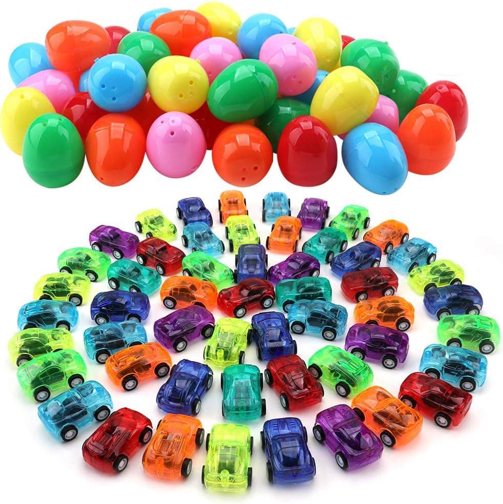 nicknack Easter Eggs with Toys Inside 36PCS Filled with Mini Pull Back Cars for Kids Party Favors Toys Easter Egg Hunt