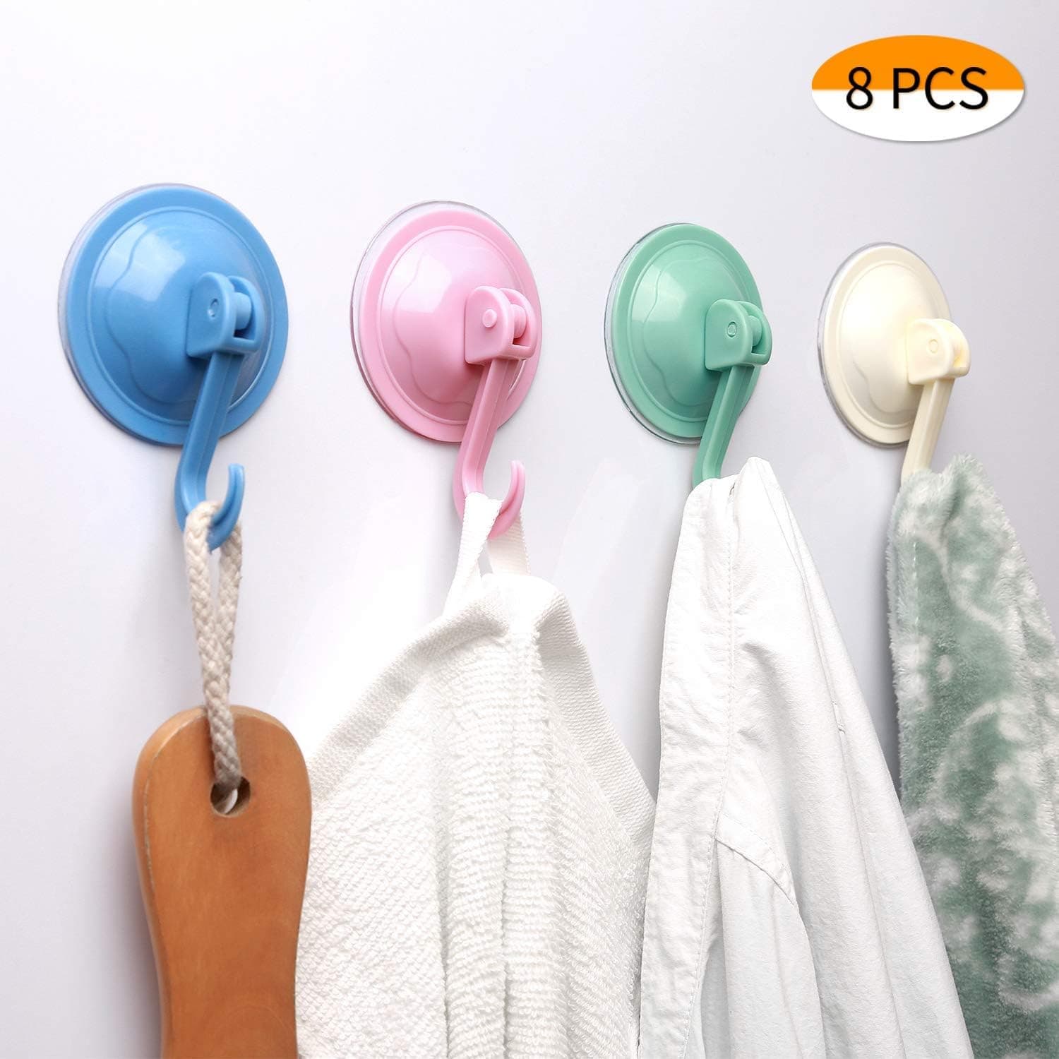AIEX 8 Pack Suction Cup Hooks Removable Vacuum Hooks Holder Anti-Skid Traceless Hooks for Kitchen, Bathroom Towels, Wall, Door(Mint Green, Pink, Creamy White, Blue)