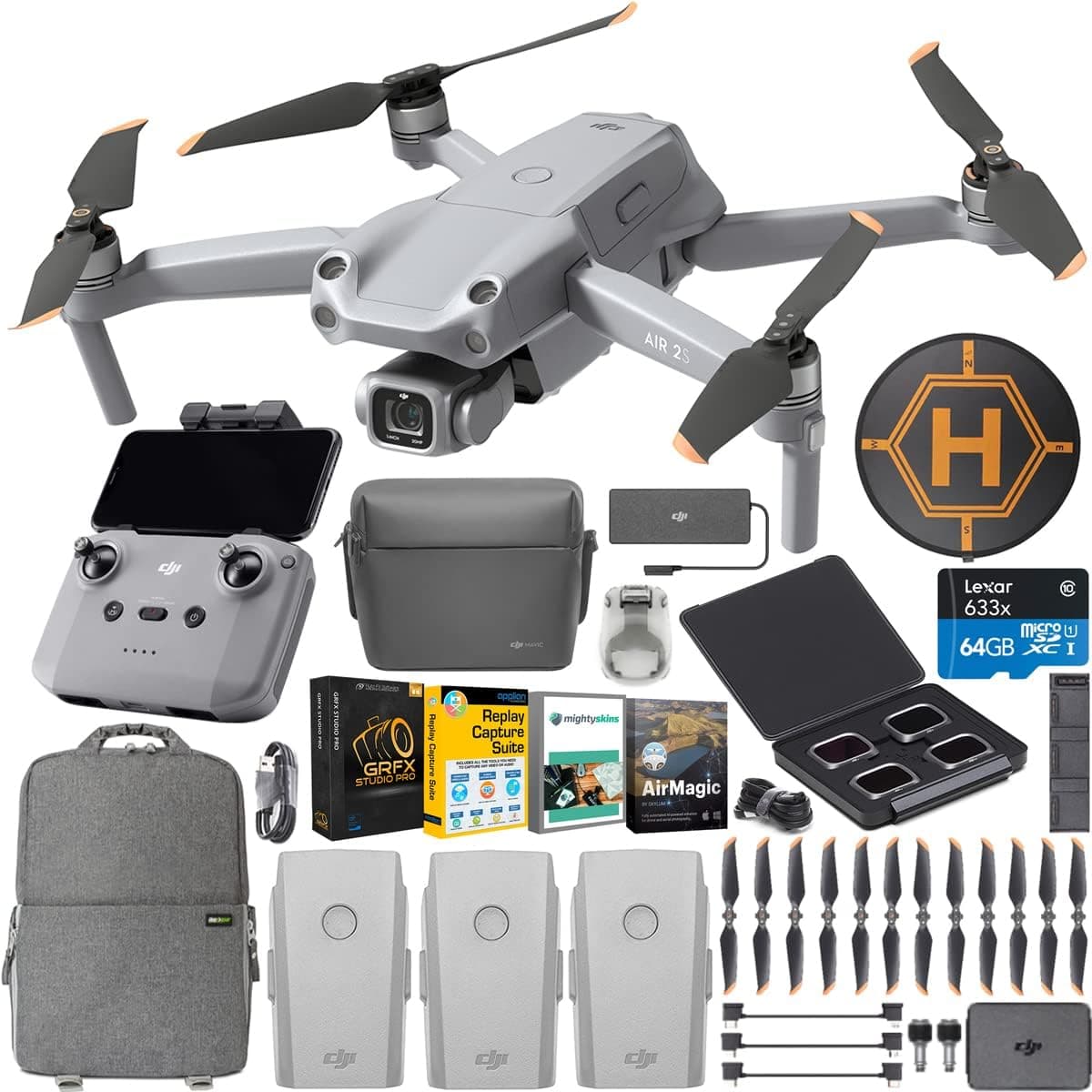 DJI Air 2S Fly More Combo Drone Quadcopter with 5.4K Video, 1" CMOS Sensor, 3-Axis Gimbal Camera, Triple Battery, ND Filters Bundle with Deco Gear Backpack, Landing Pad and Software