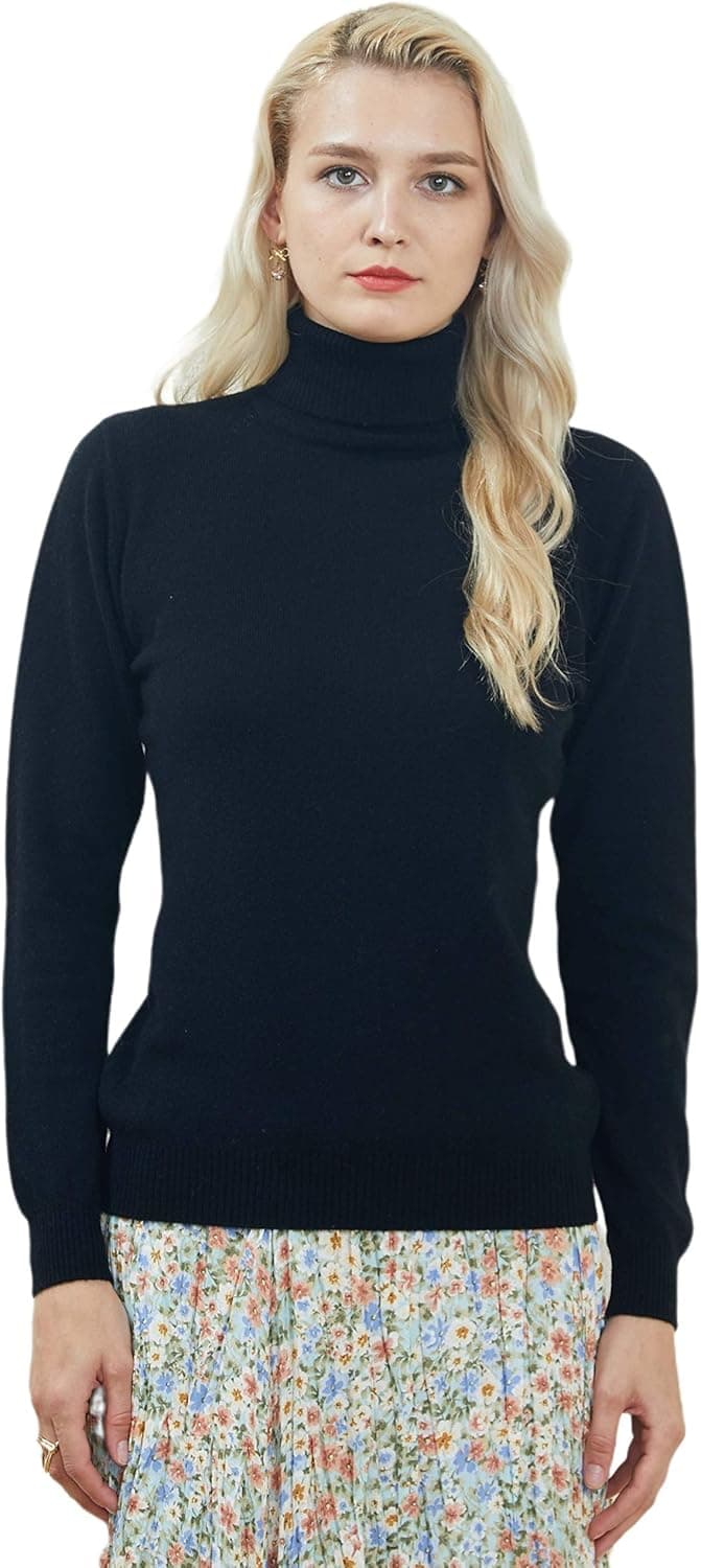 MeetMetro 100% Merino Women's Sweater Turtleneck Long Sleeve Lightweight Wool Knitted Pullover Tops