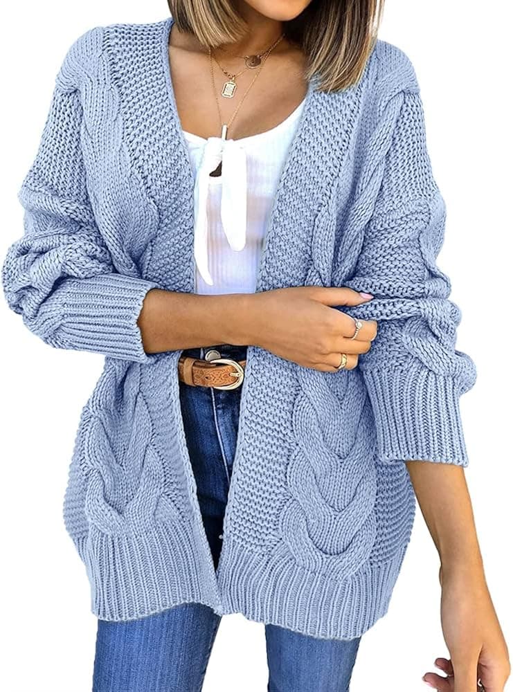 Imily Bela Womens Oversized Open Front Cardigan Sweaters Cable Knit Outerwear