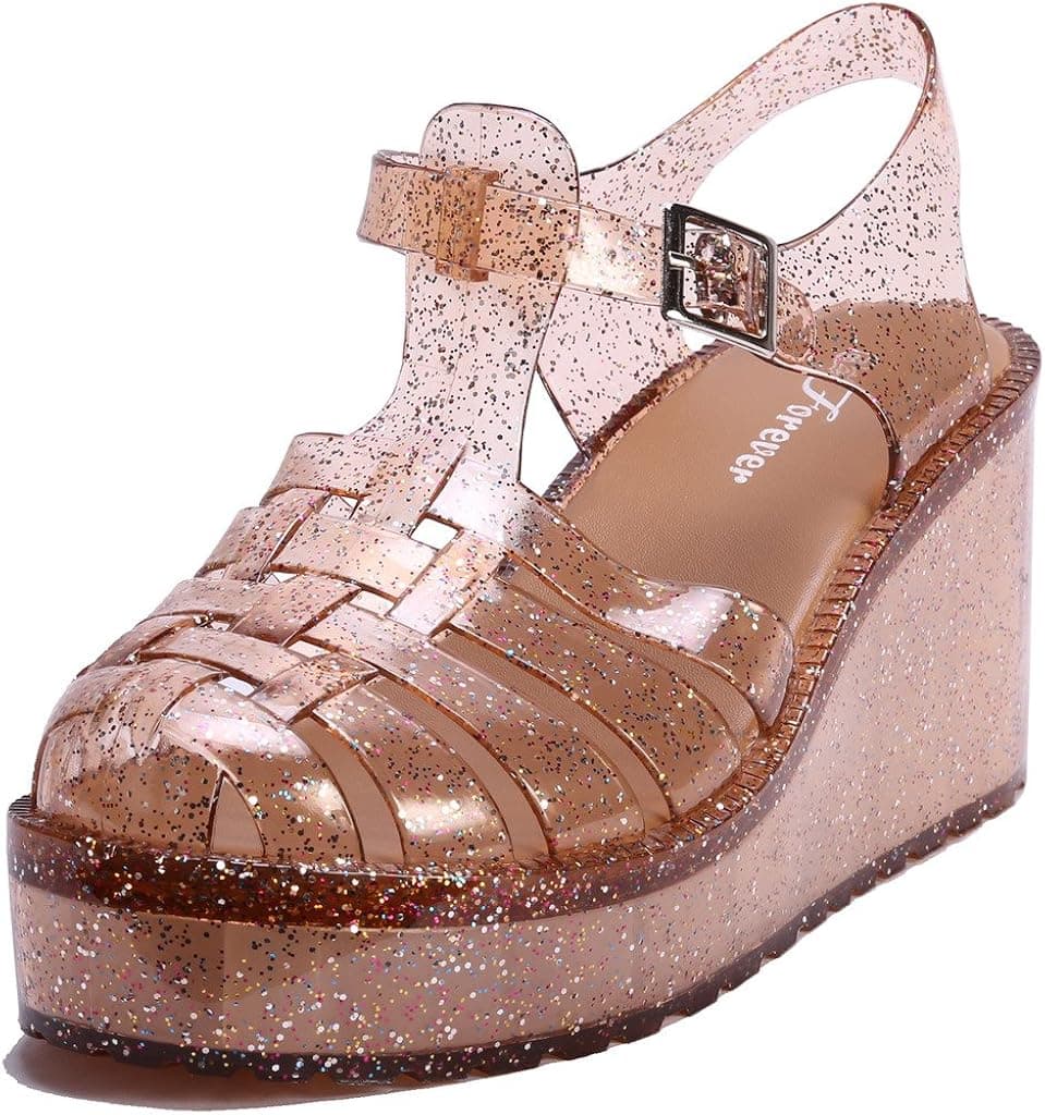 Coshare Women's Fashion T-Strap Retro Jellies Flatform Platform Wedge Sandals