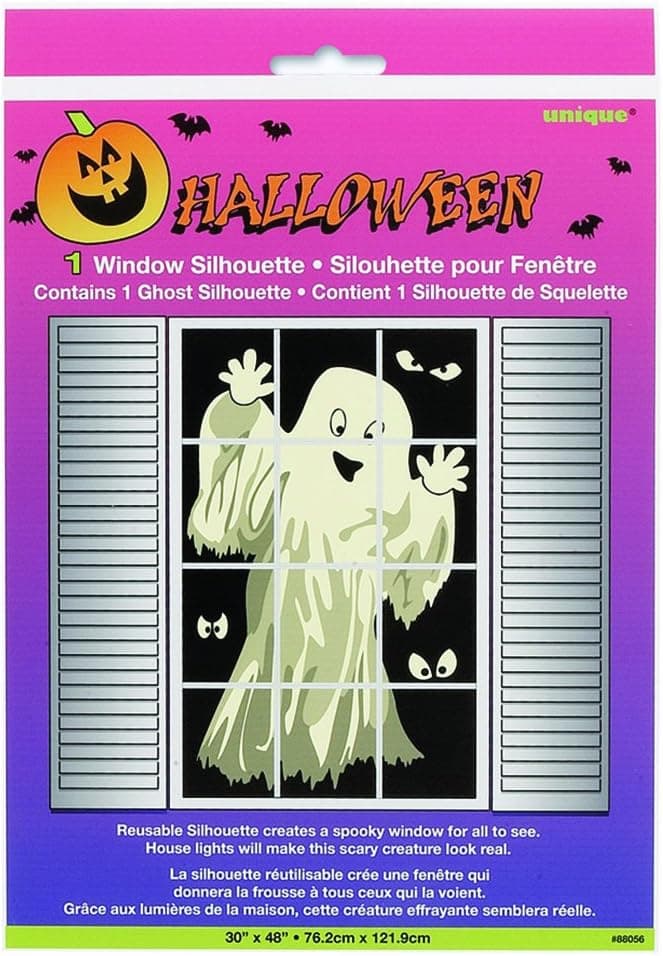 Unique Industries Ghost/Skeleton Window Silhouette Decoration | 48" x 30" | 1 Pc, 4.5', Multicolor
