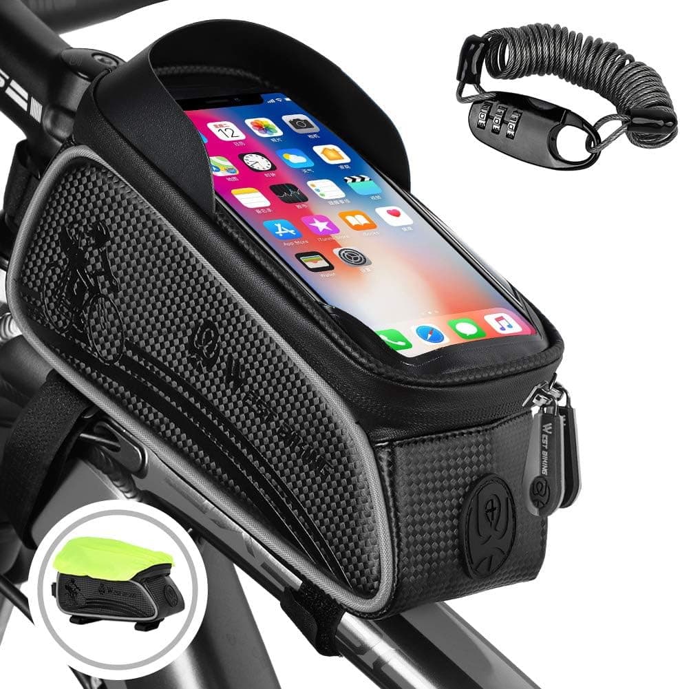 WESTLIGHT Bike Top Tube Bag,Waterproof Front Frame Bag Bicycle Bag,Bike Phone Front Frame Bag for MTB BMX,Touch Screen Bike Frame Bag for iPhone 11 X XR XS/Galaxy S8 Under 6.5’'