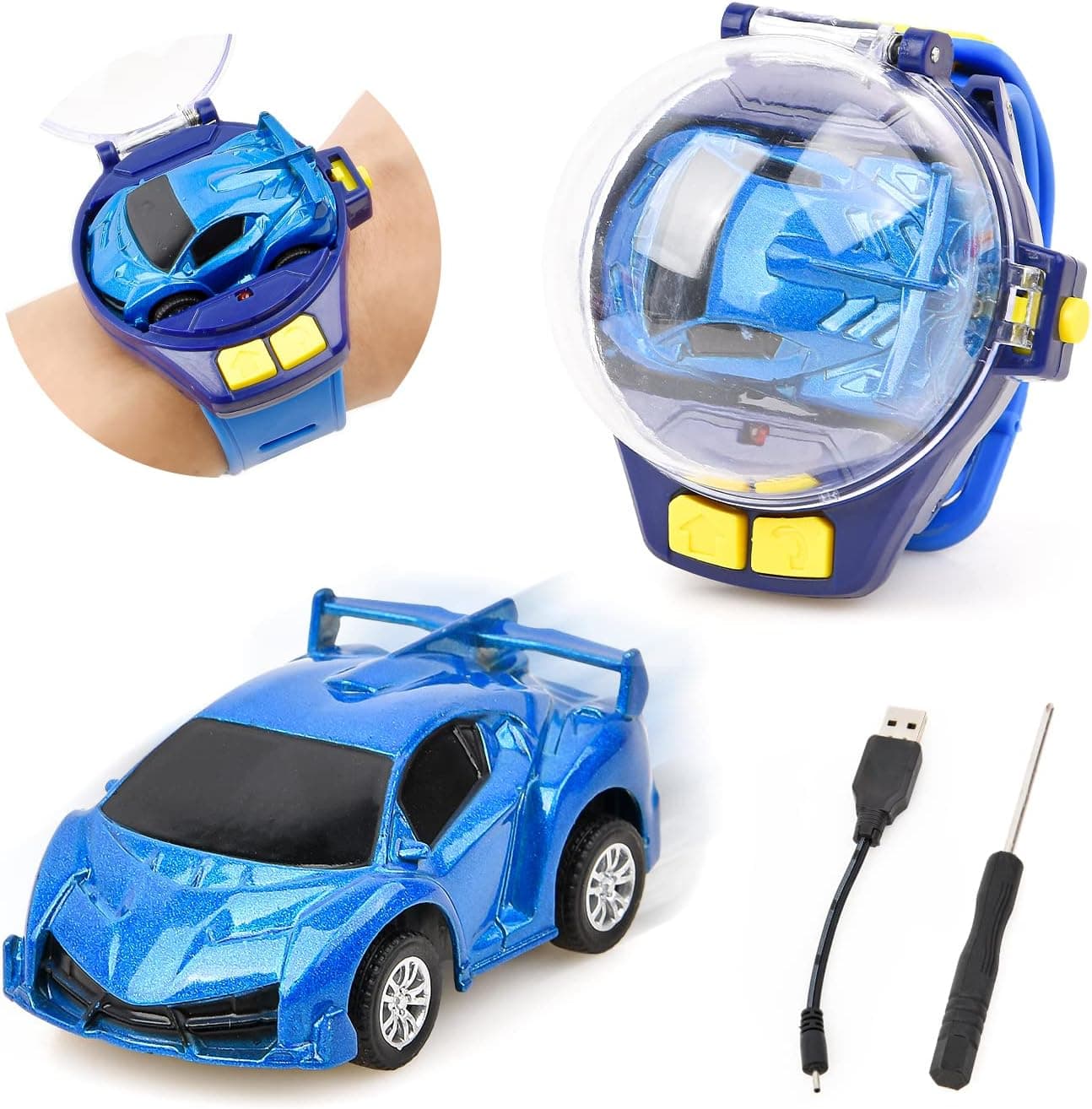 Fegalop 2022 New Mini RC Car Watch Toys 2.4GHz Detachable Watch Car USB Charging Cartton RC Car Mini Electric Car Watch Toys for Boys and Girls (Blue)