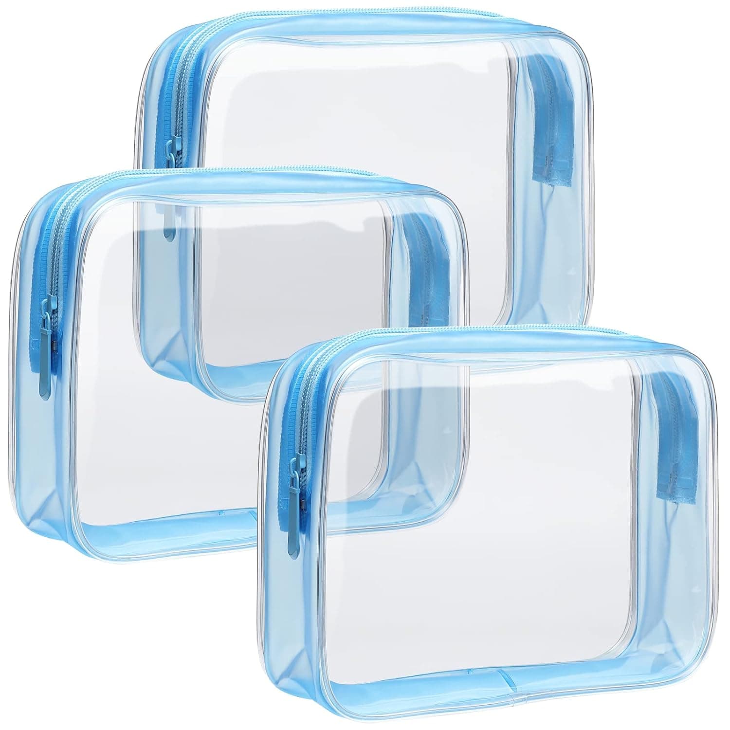 F-color TSA Approved Toiletry Bag 3 Pack Clear Toiletry Bags - Clear Makeup Cosmetic Bags for Women Men, Quart Size Travel Bag, Carry on Airport Airline Compliant Bag, Matte Blue